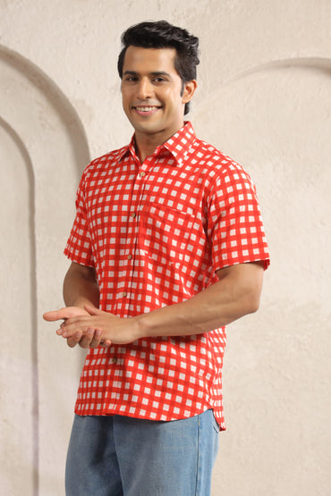 Red checks half sleeve shirt