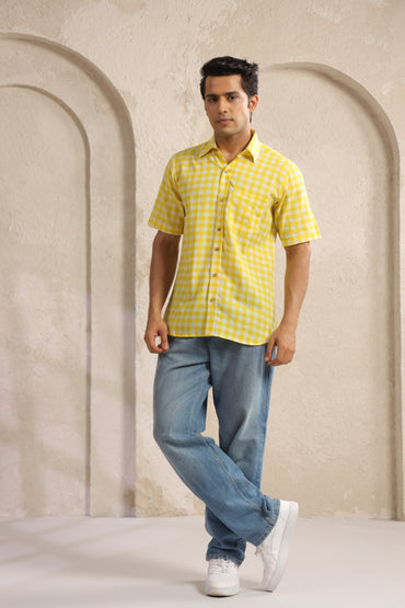 Yellow Checks Regular Fit Shirt