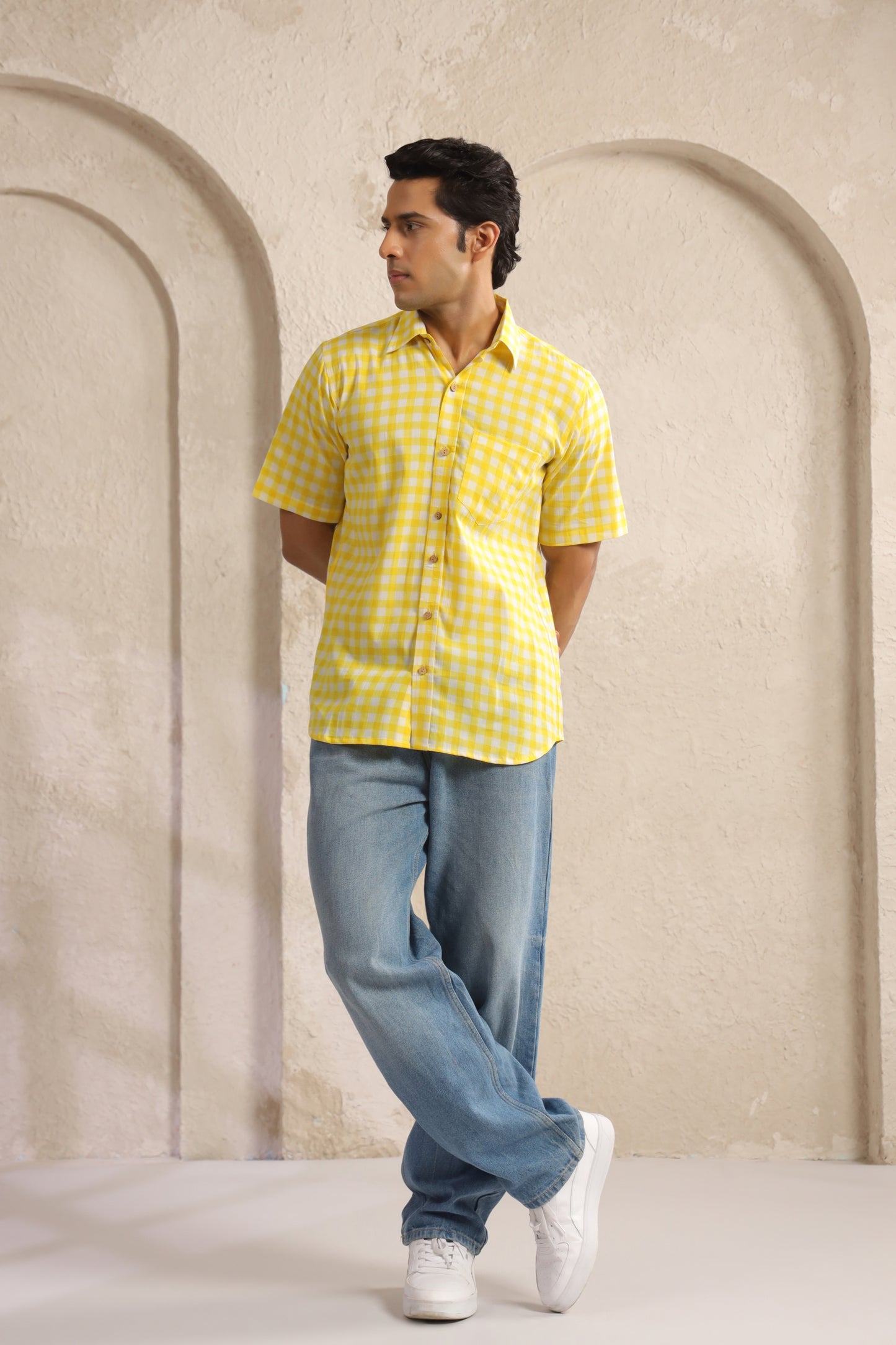 Yellow Checks Regular Fit Shirt