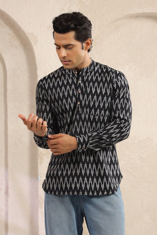 Black abstract Cotton shirt kurta