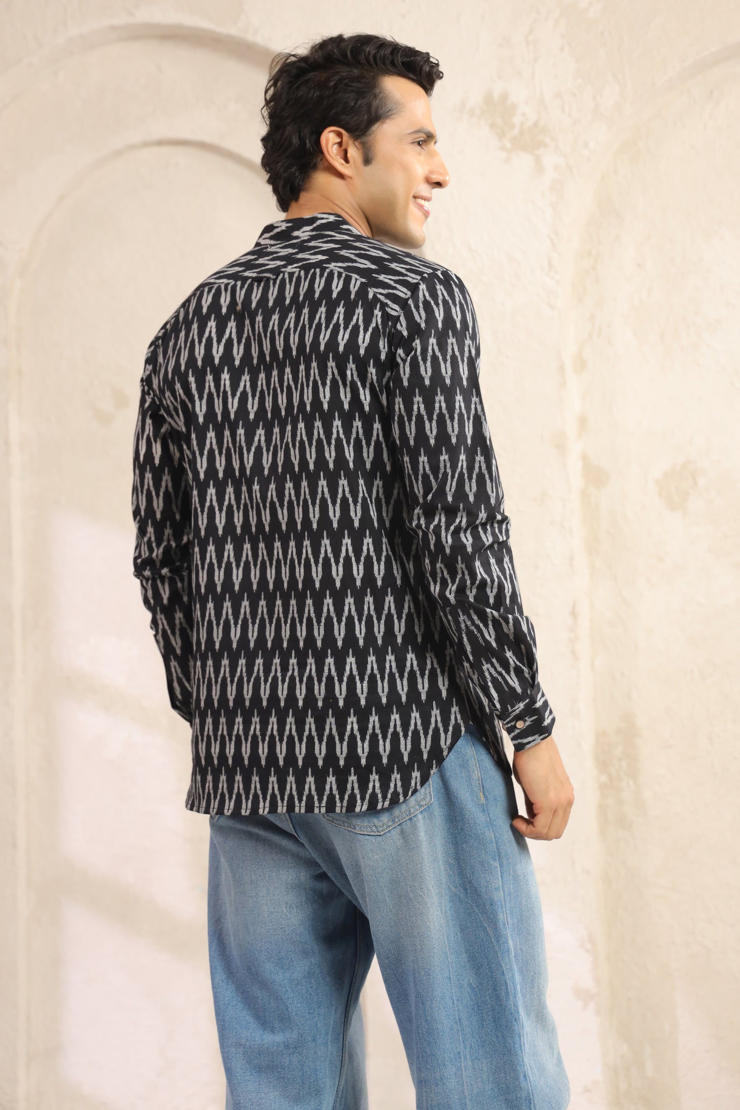 Black abstract Cotton shirt kurta