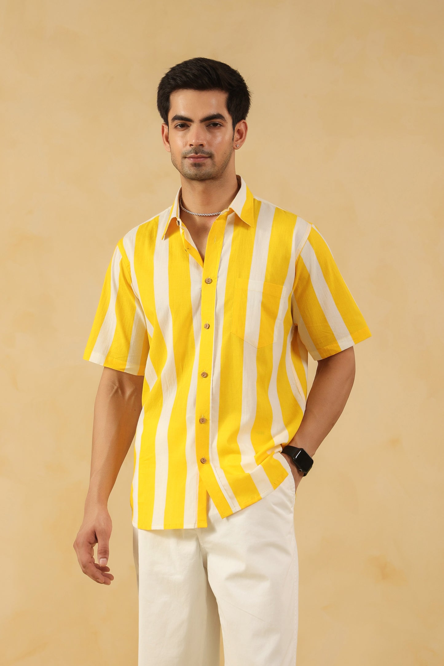 Yellow Stripe Half Sleeve Shirt