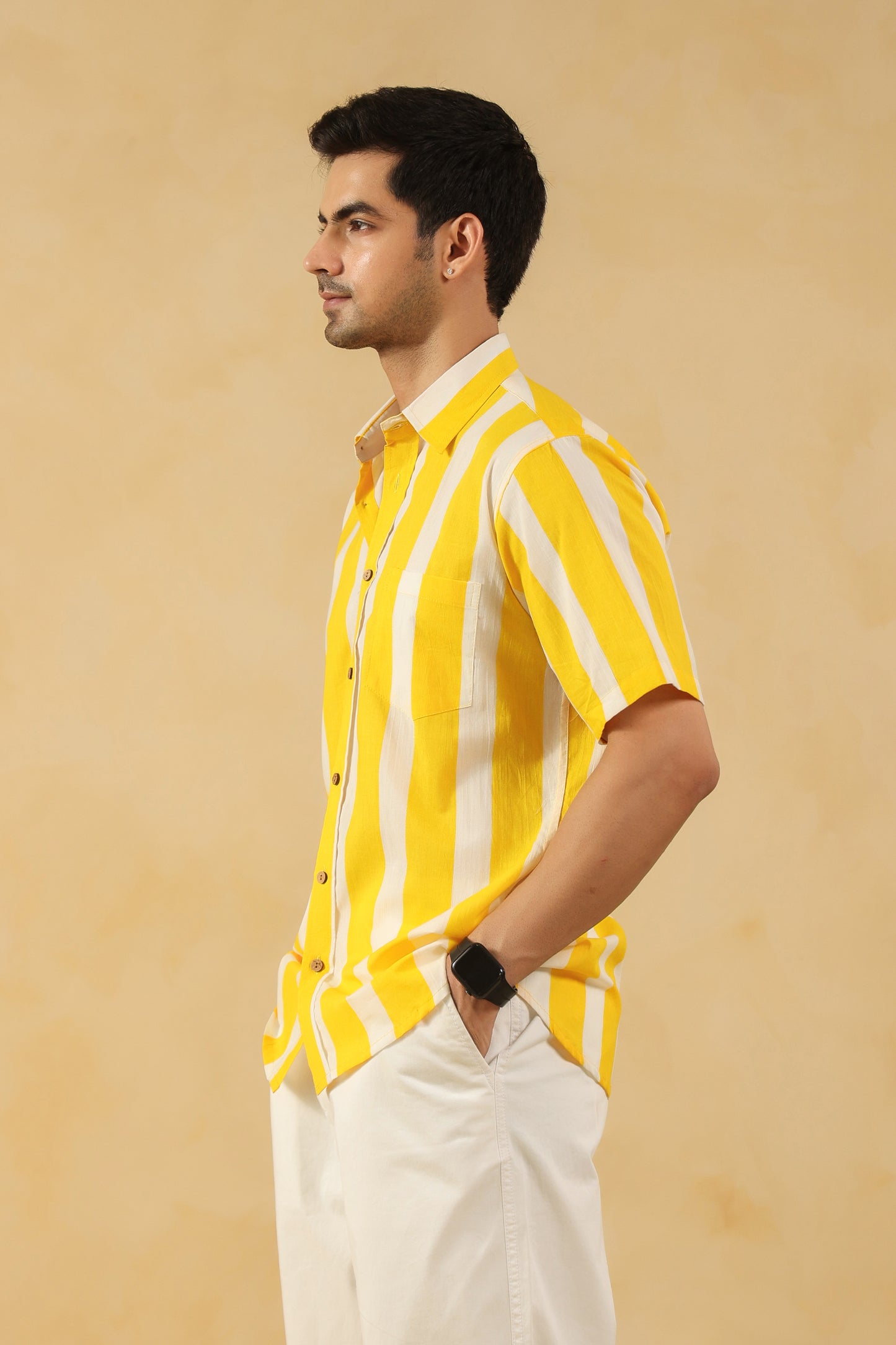 Yellow Stripe Half Sleeve Shirt