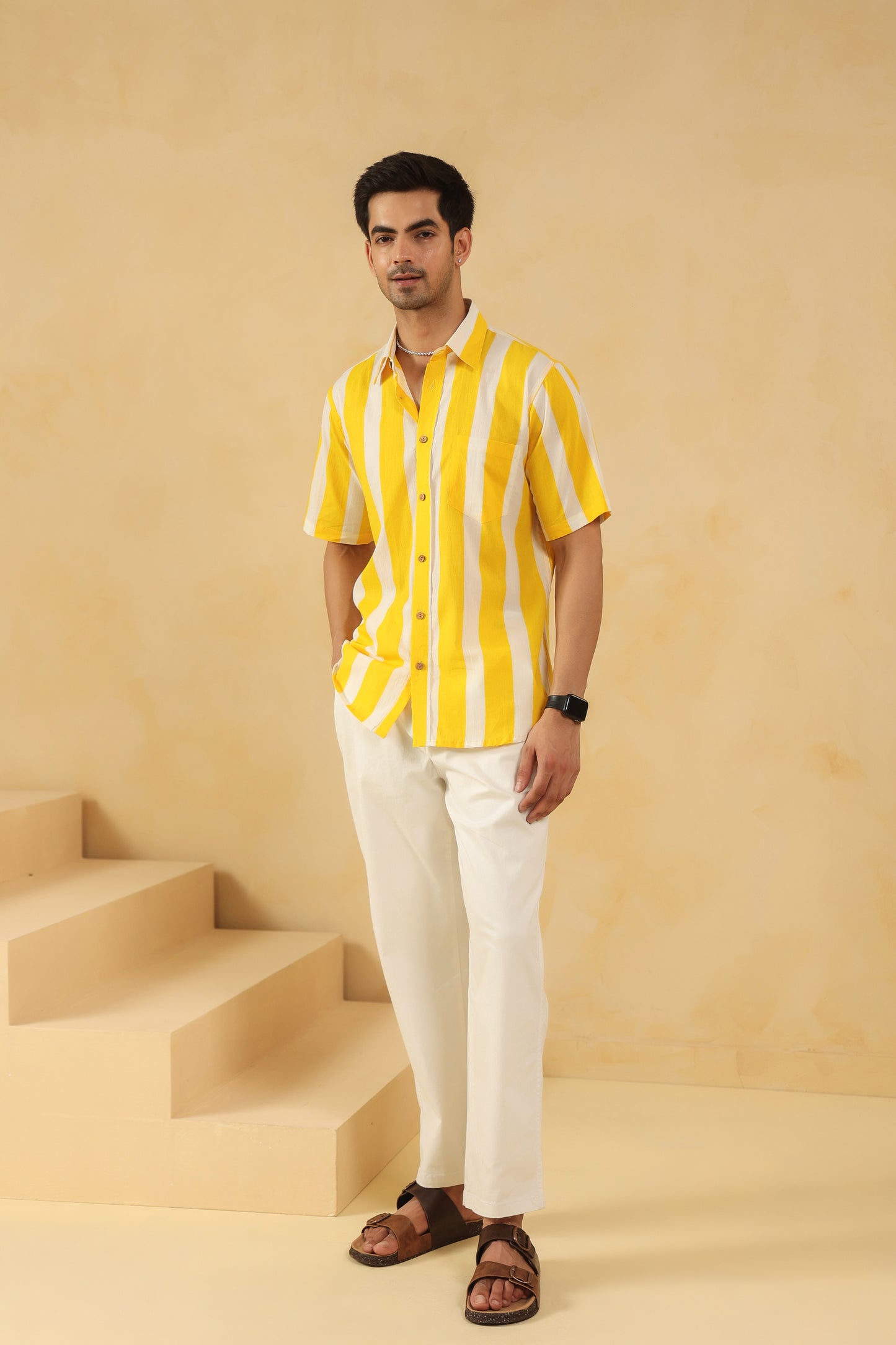 Yellow Stripe Half Sleeve Shirt