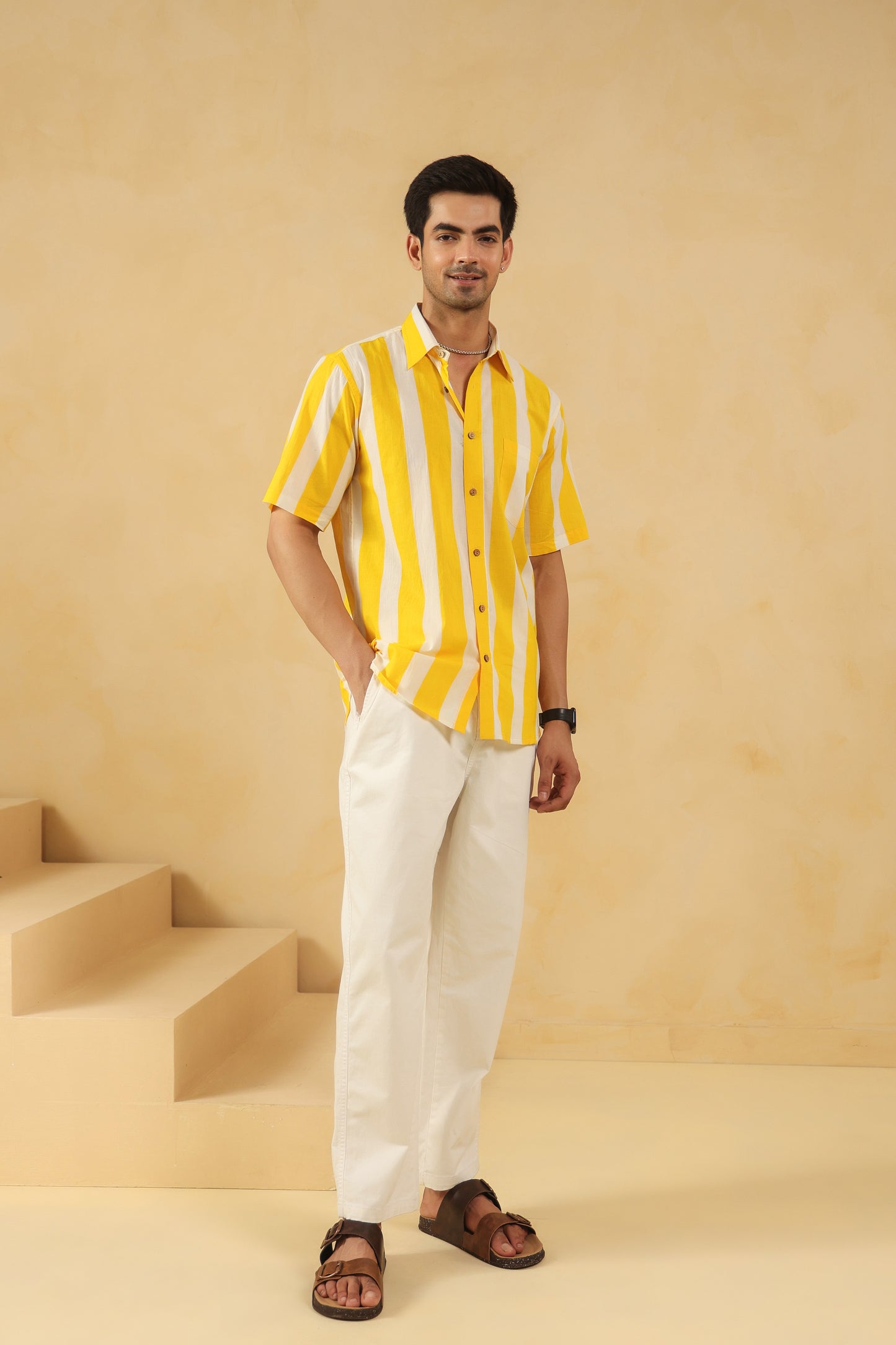 Yellow Stripe Half Sleeve Shirt