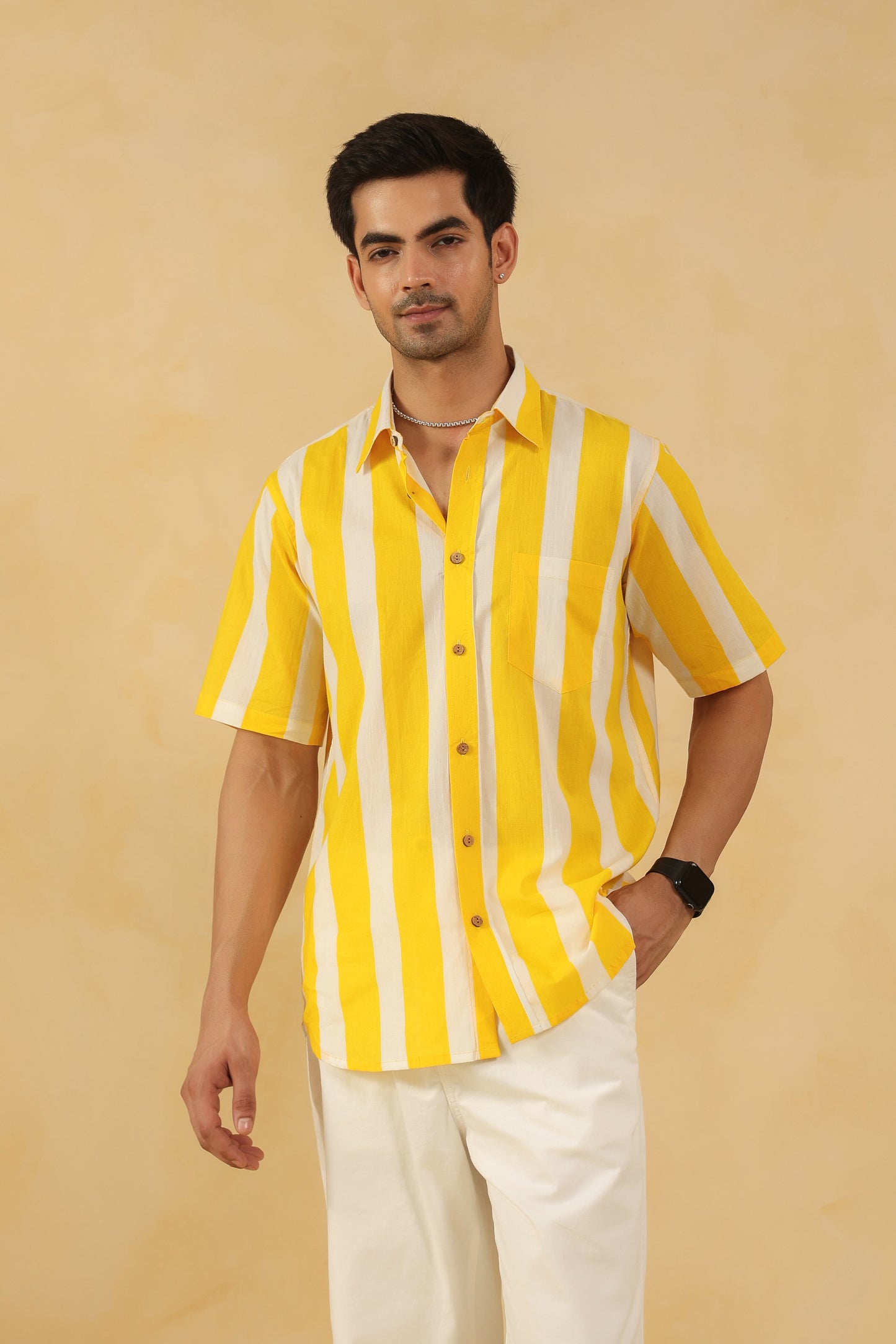 Yellow Stripe Half Sleeve Shirt