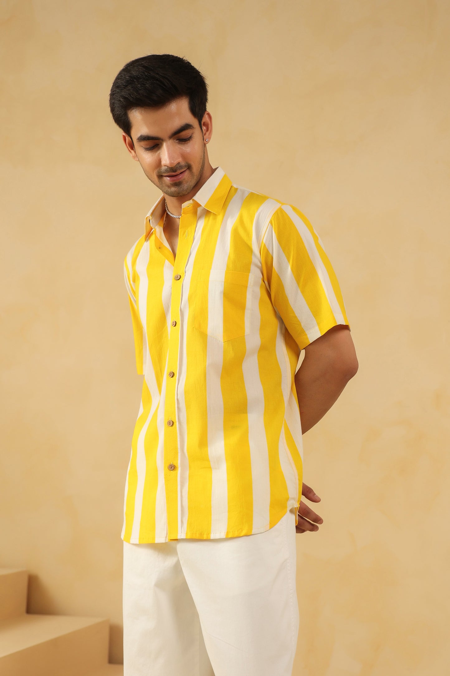 Yellow Stripe Half Sleeve Shirt