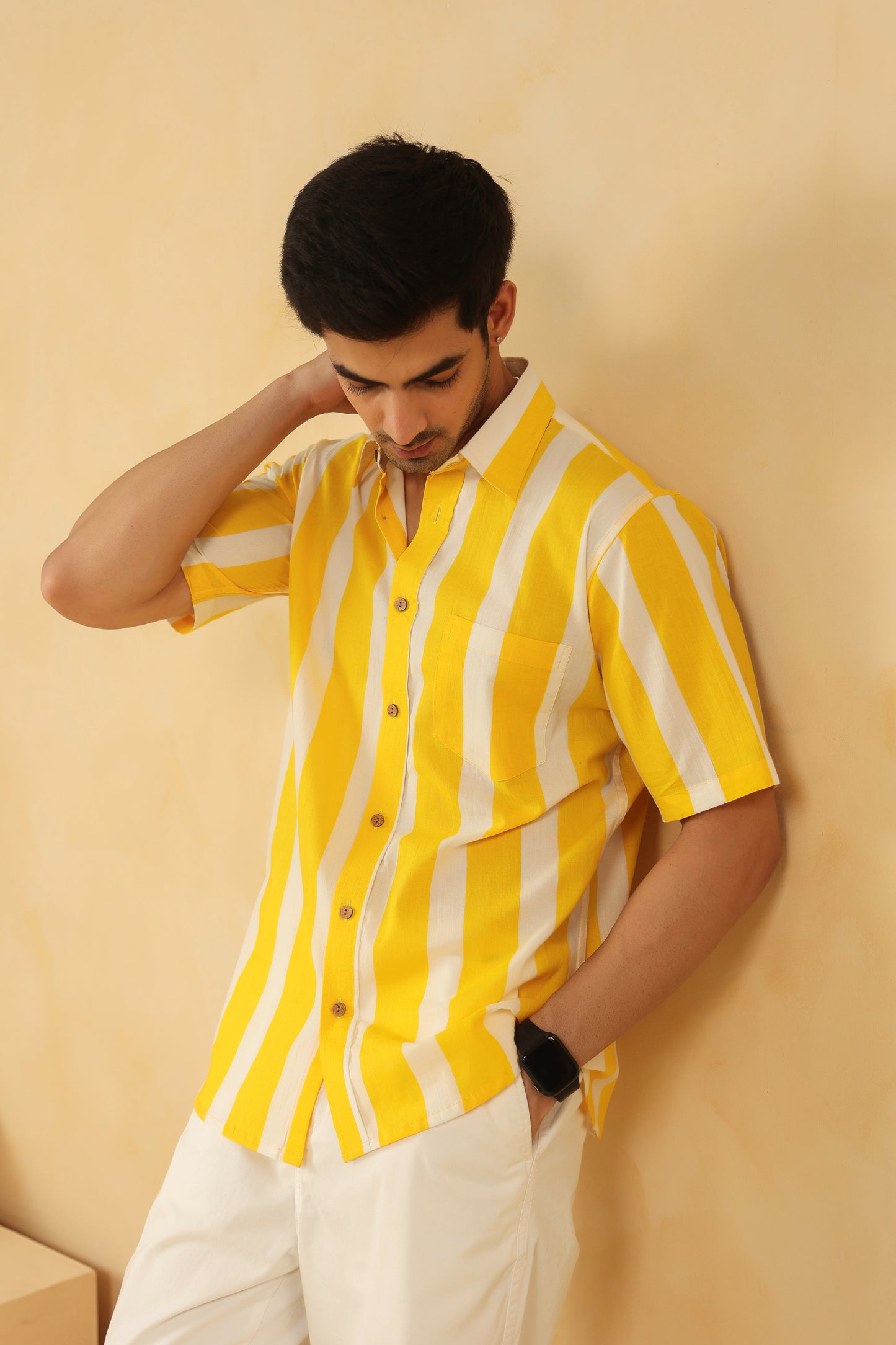 Yellow Stripe Half Sleeve Shirt
