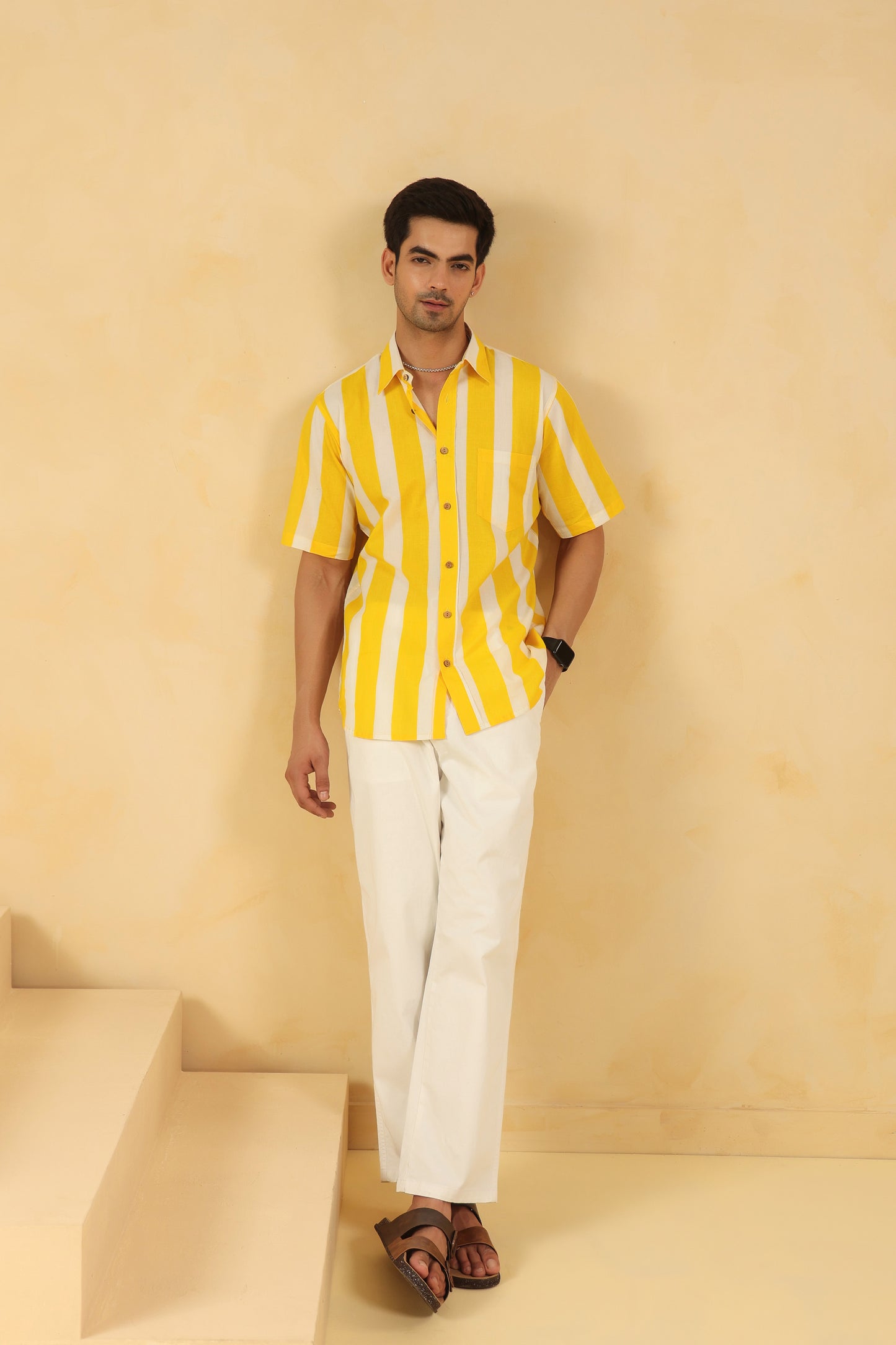 Yellow Stripe Half Sleeve Shirt