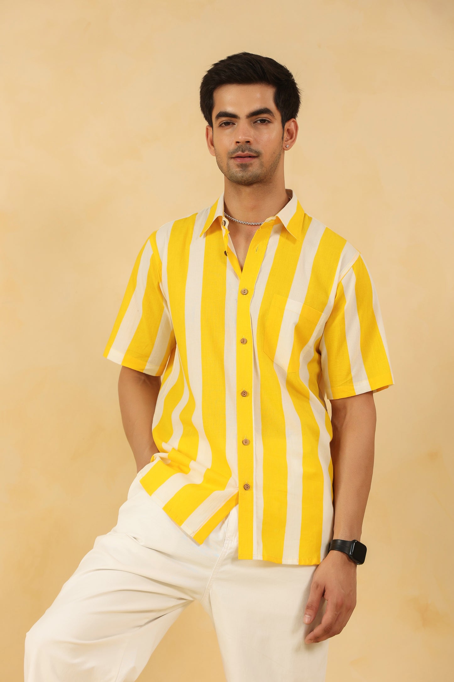 Yellow Stripe Half Sleeve Shirt