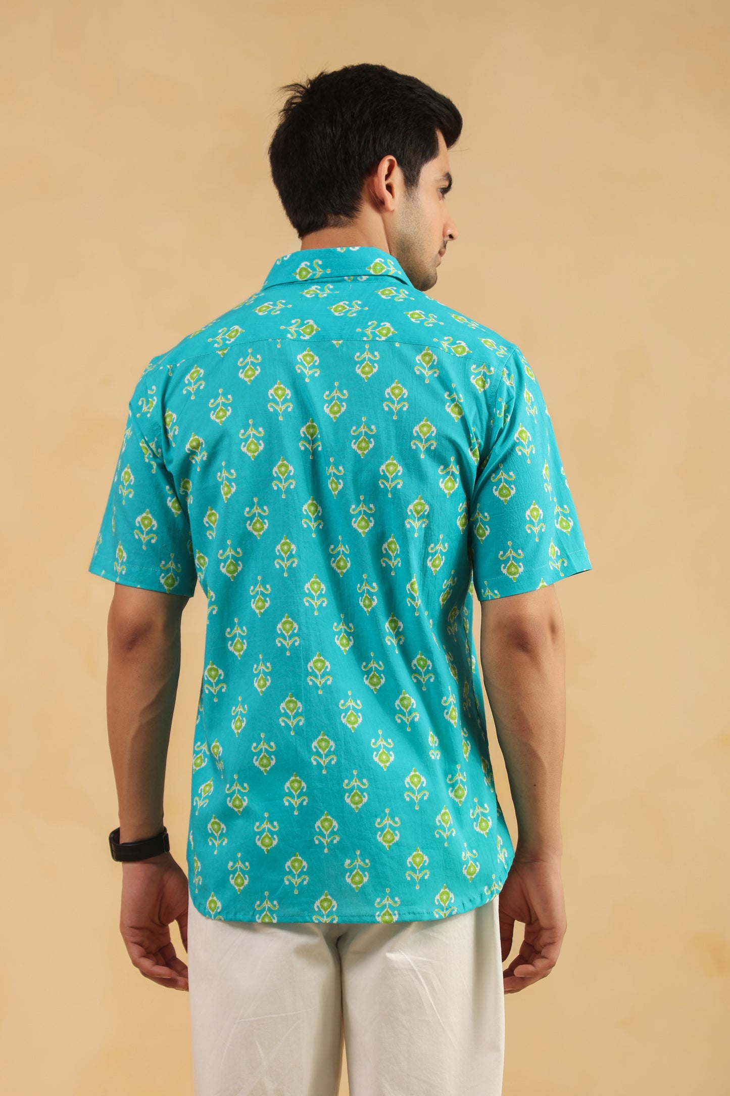 Turquoise Cotton Half Sleeve Shirt