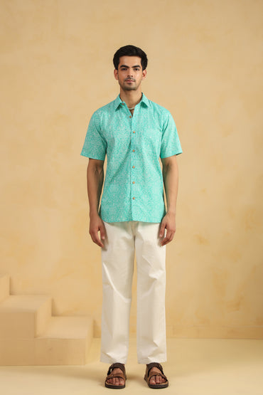 Blue Bandhej Cotton Half Sleeve Shirt