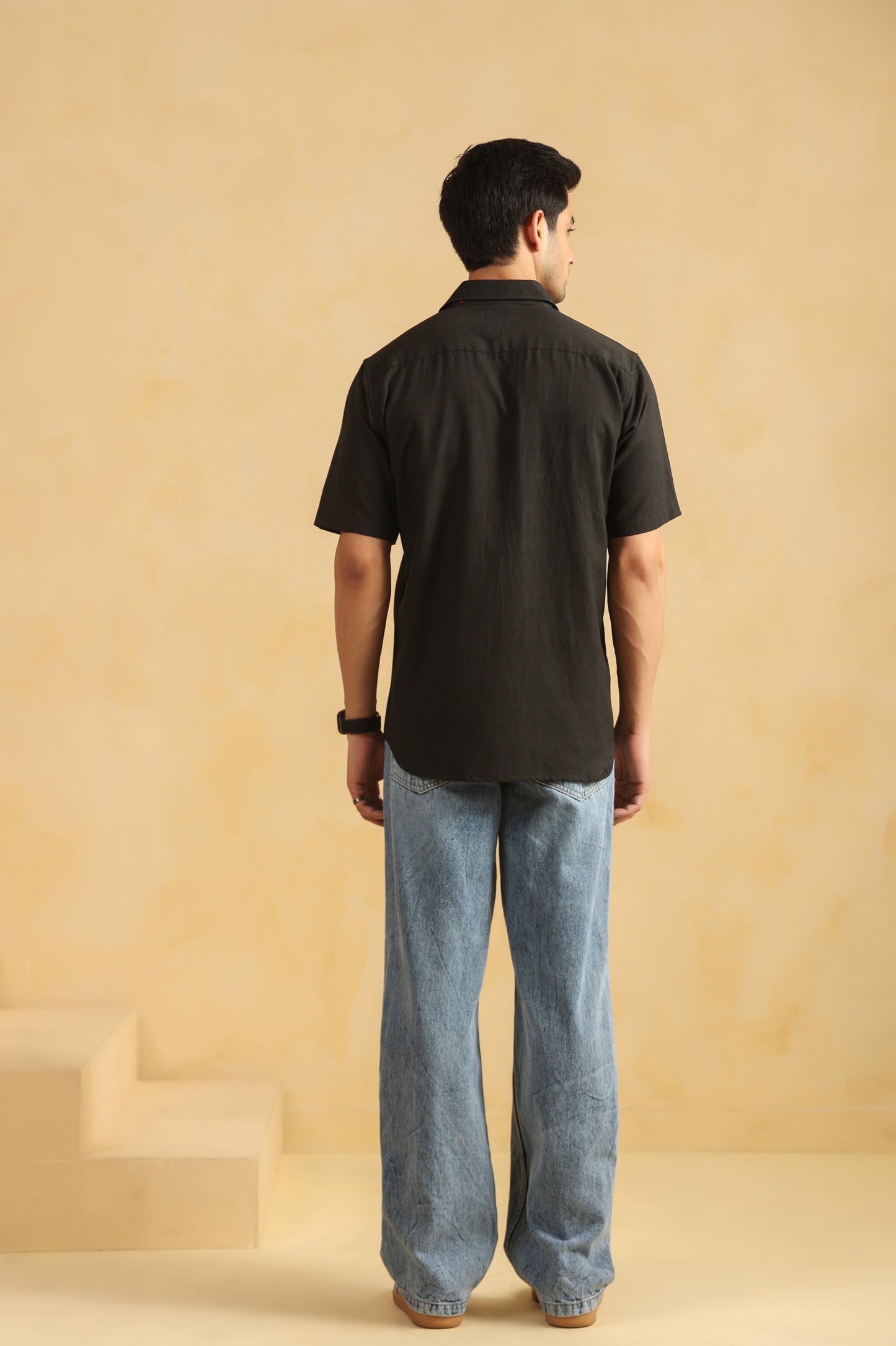 Black Linen blend Half sleeve shirt