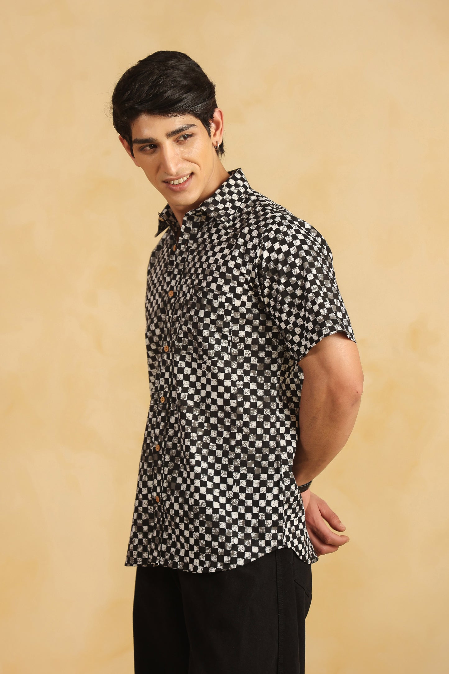 Black checks regular fit shirt