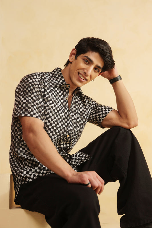 Black checks regular fit shirt
