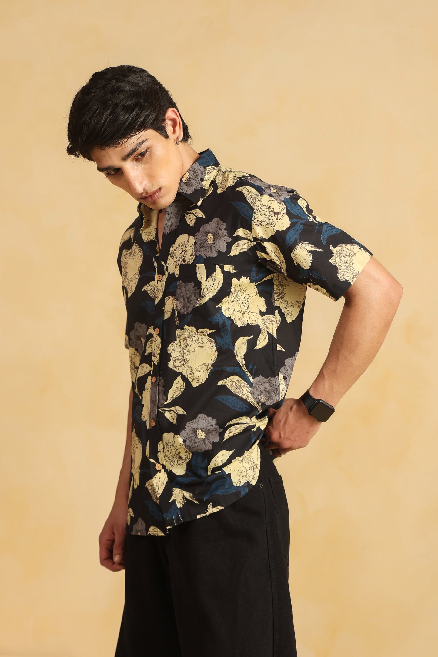 Black cotton Half sleeve shirt