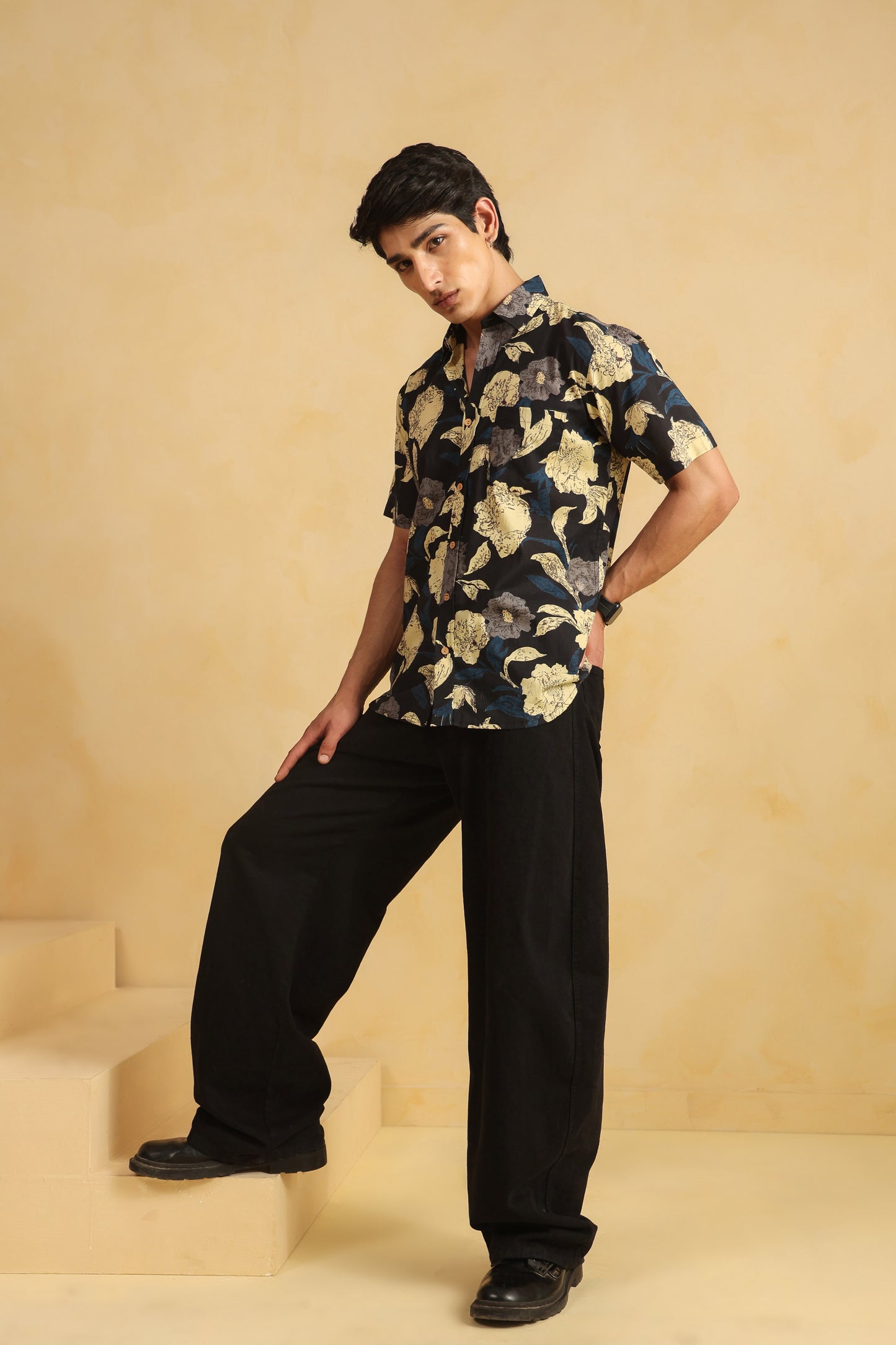 Black cotton Half sleeve shirt