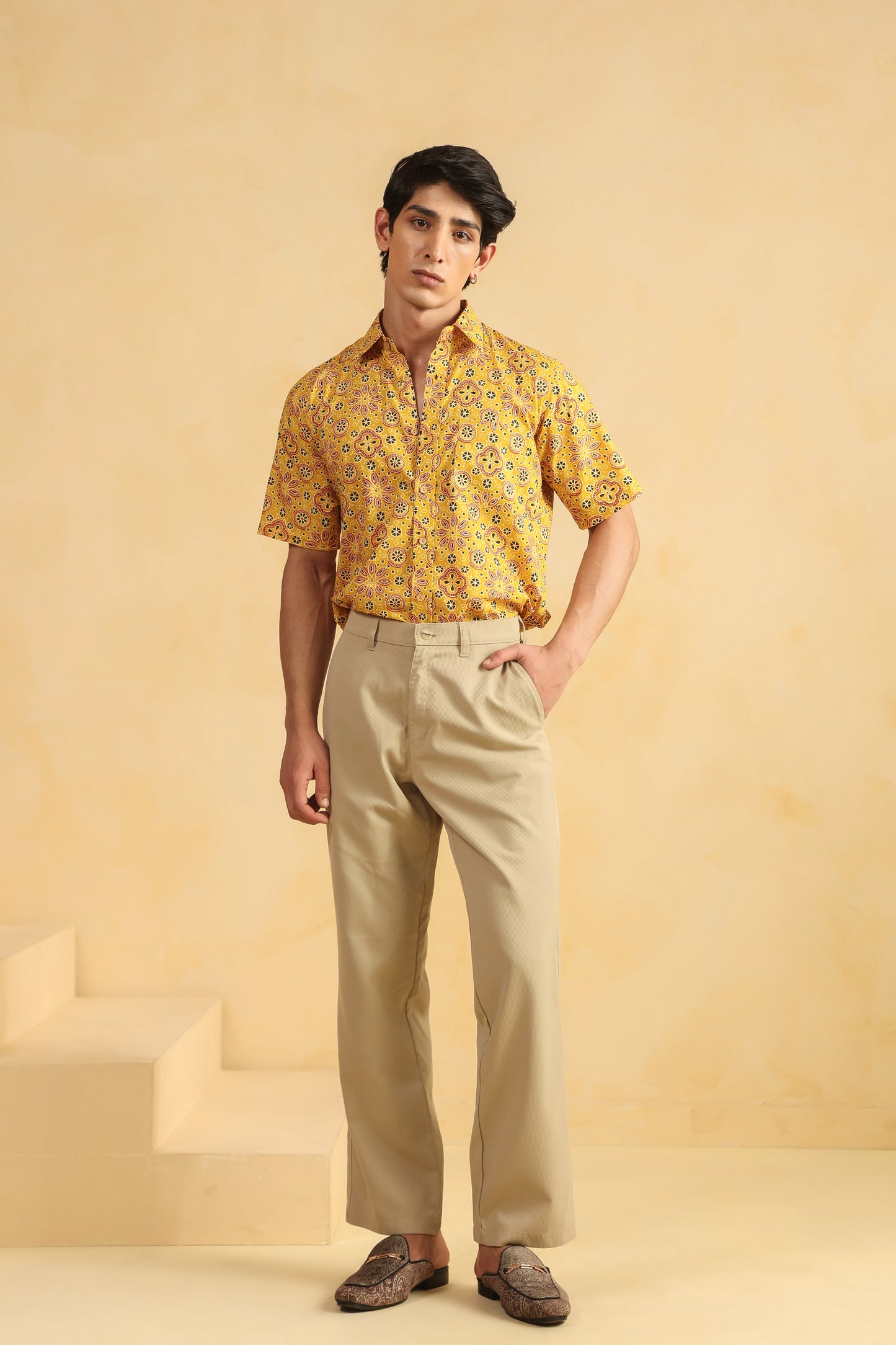 Yellow Cotton Half Sleeve Shirt