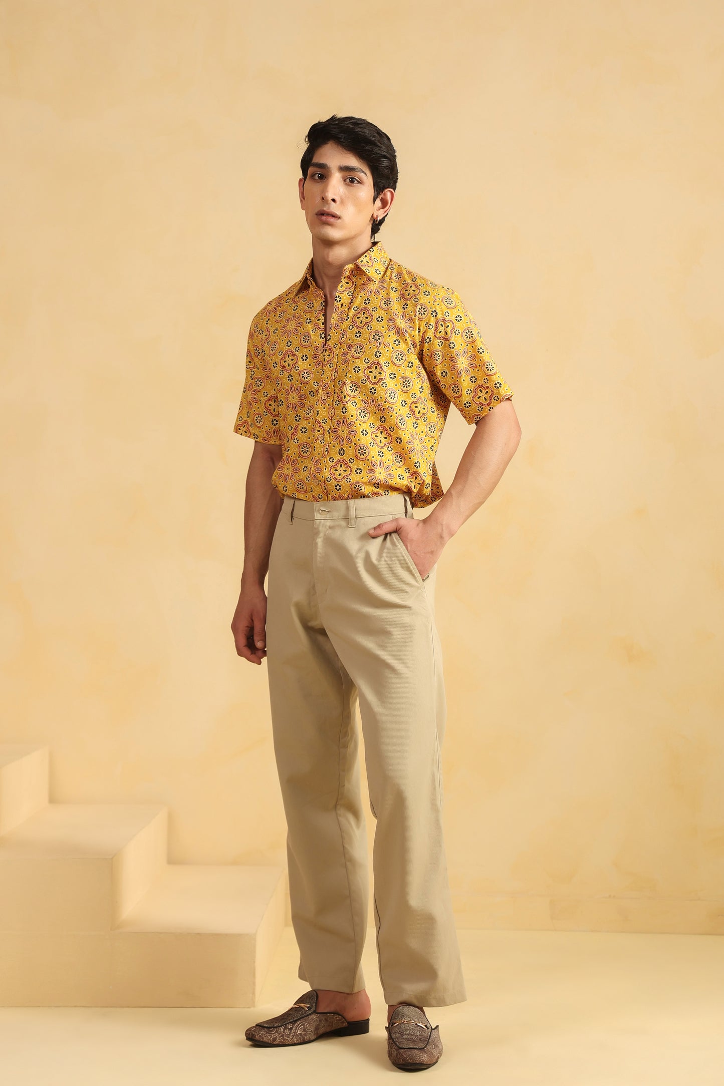 Yellow Cotton Half Sleeve Shirt
