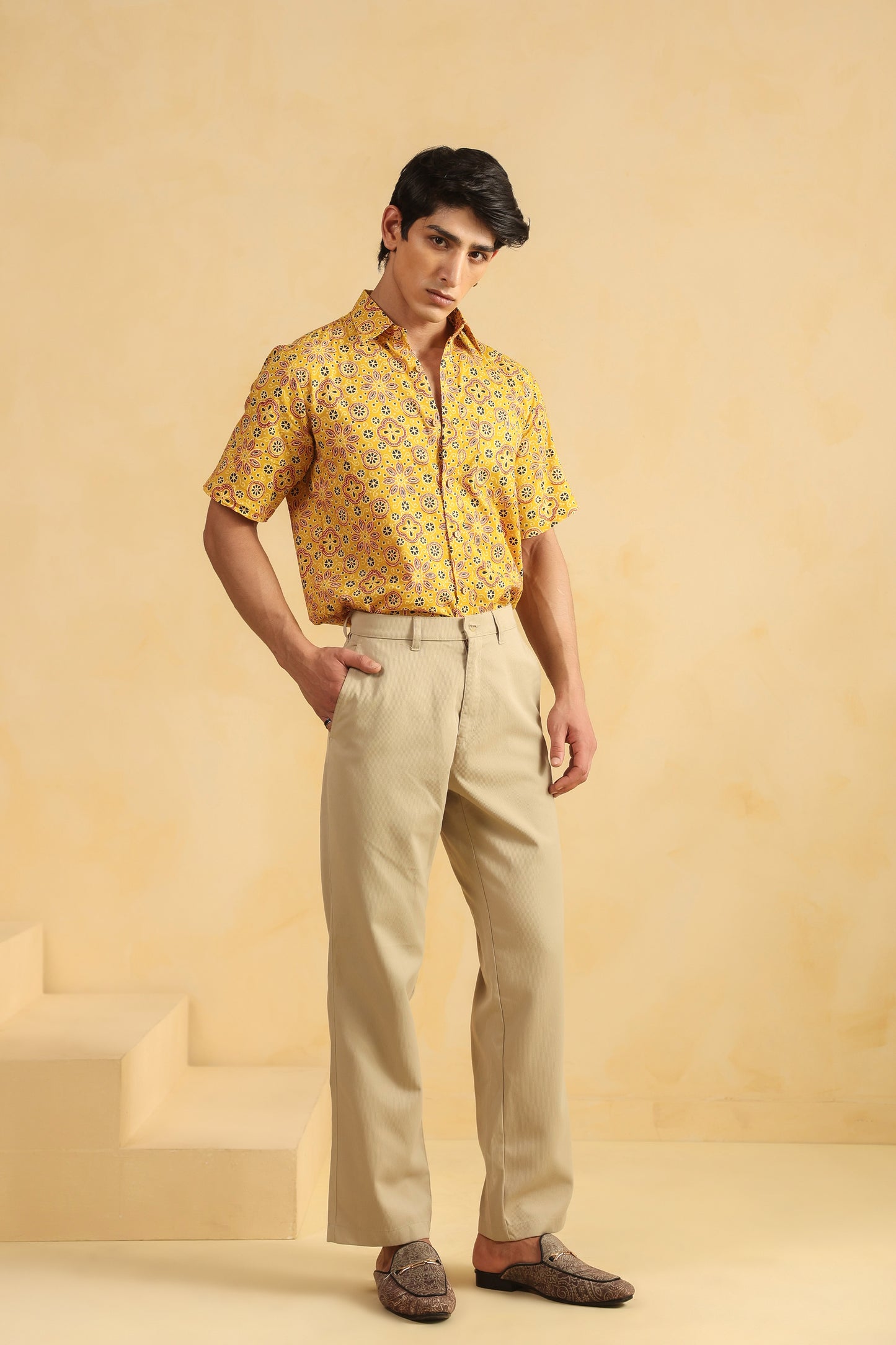 Yellow Cotton Half Sleeve Shirt