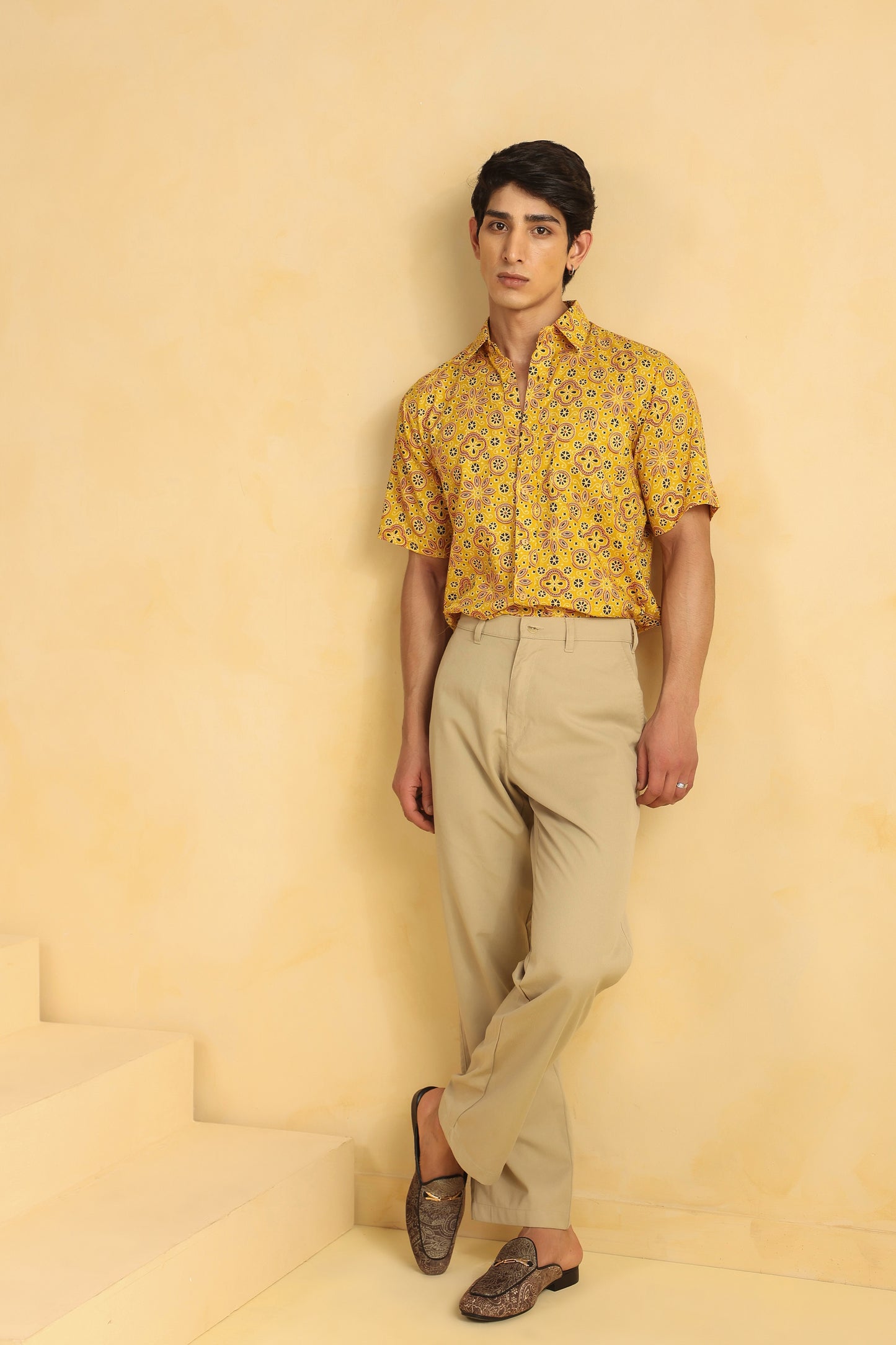 Yellow Cotton Half Sleeve Shirt