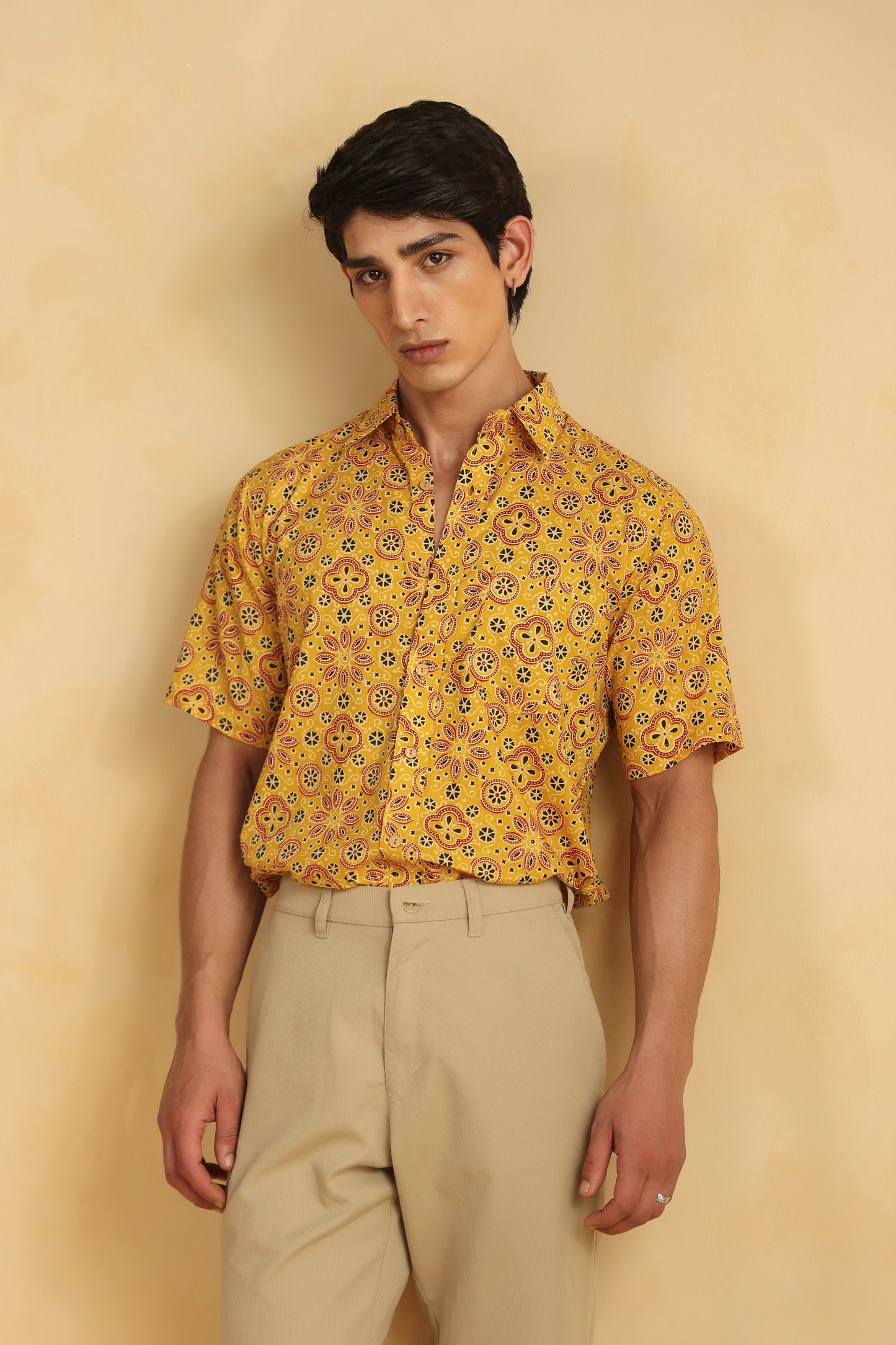 Yellow Cotton Half Sleeve Shirt