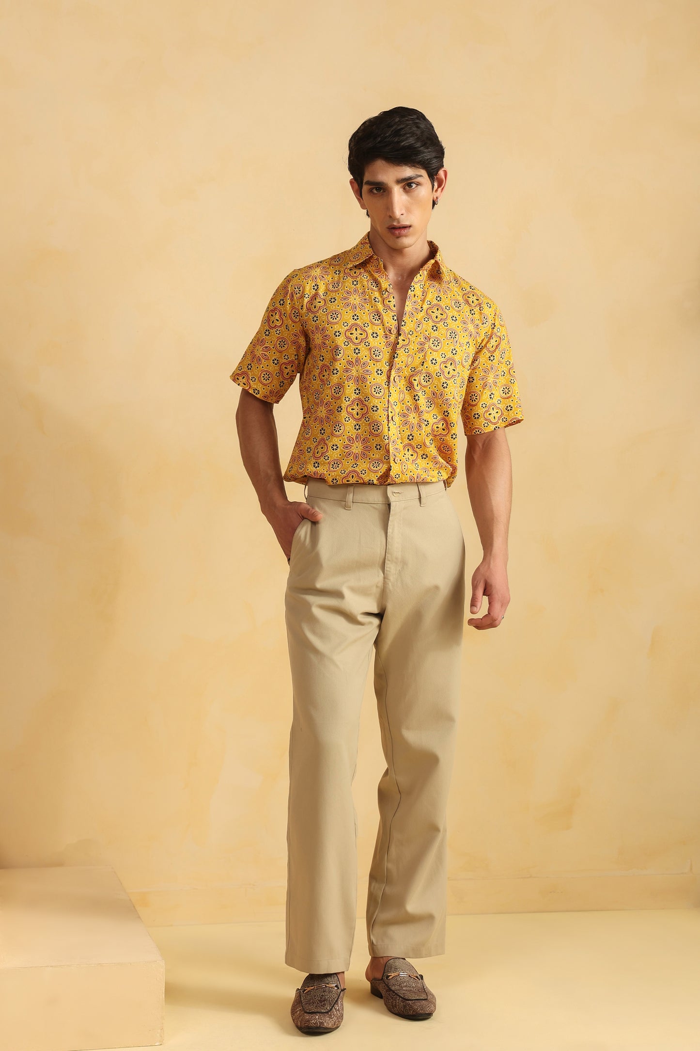 Yellow Cotton Half Sleeve Shirt