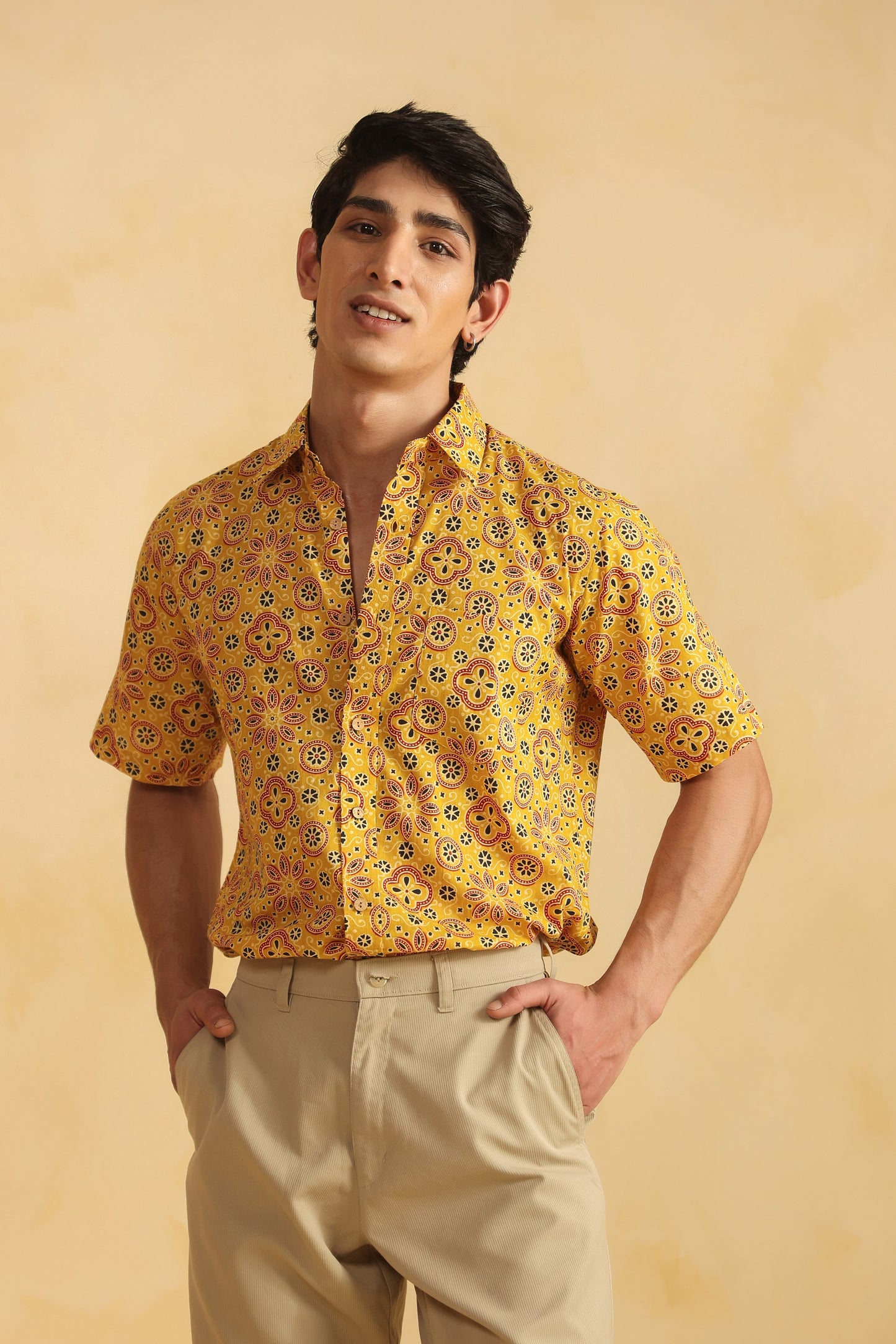 Yellow Cotton Half Sleeve Shirt