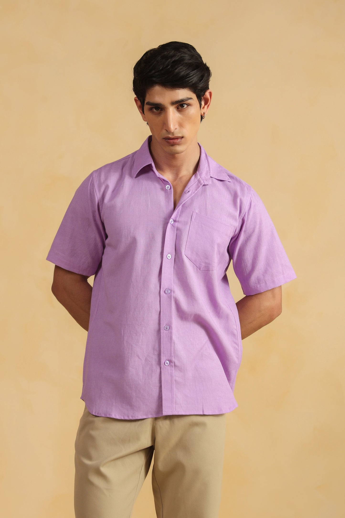 Purple Linen Blend Half sleeve shirt