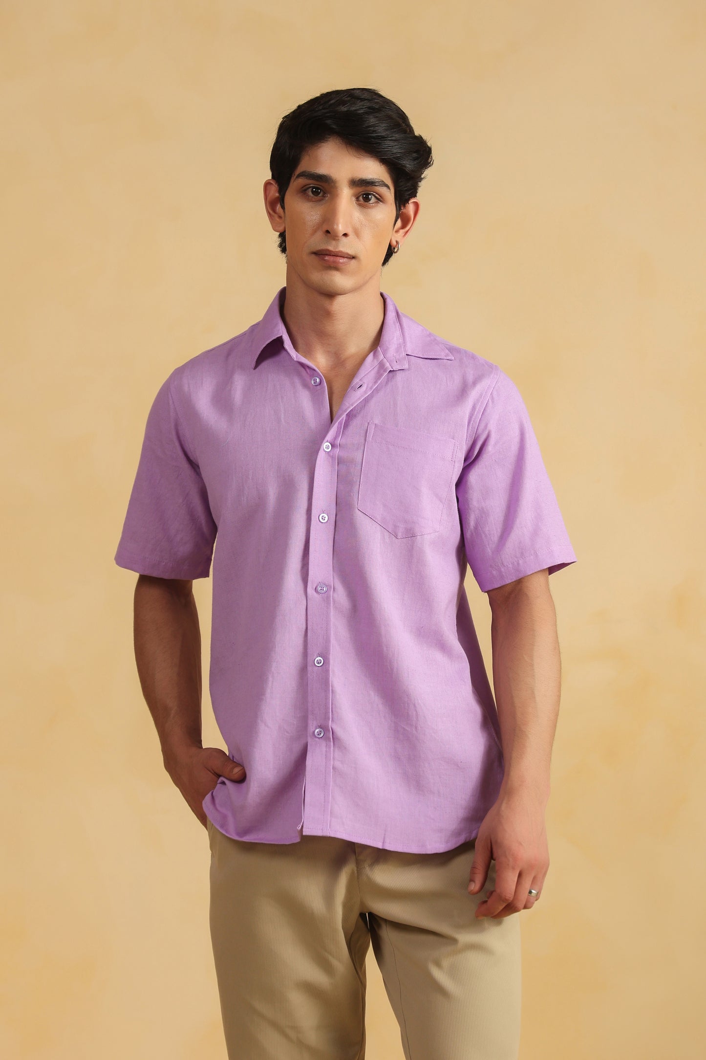 Purple Linen Blend Half sleeve shirt