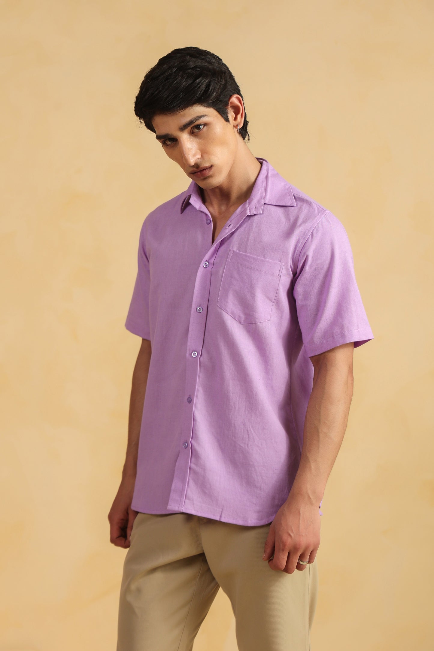 Purple Linen Blend Half sleeve shirt