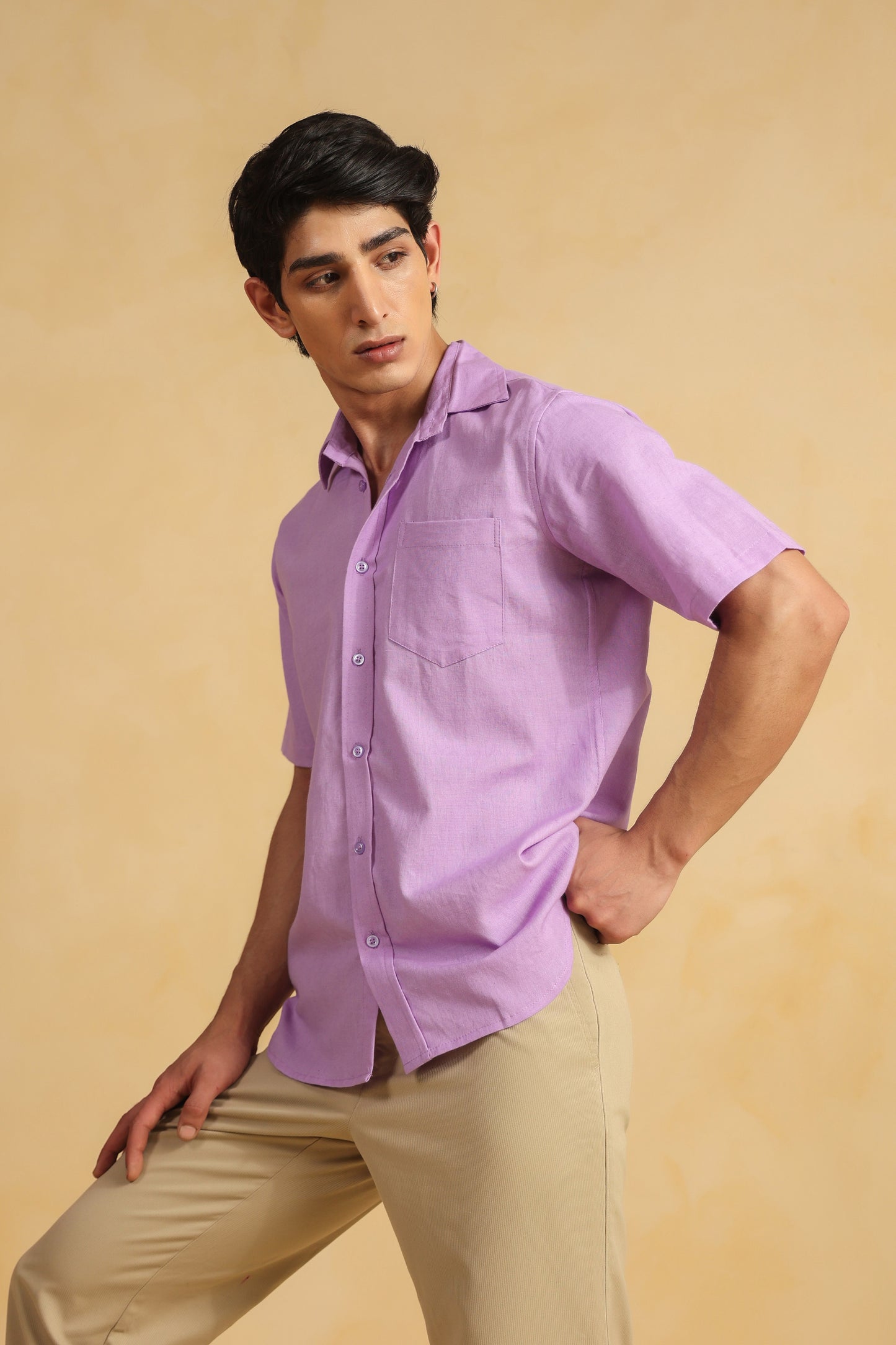 Purple Linen Blend Half sleeve shirt