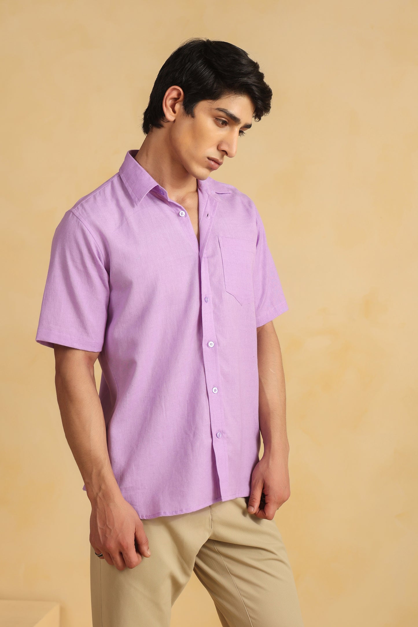 Purple Linen Blend Half sleeve shirt