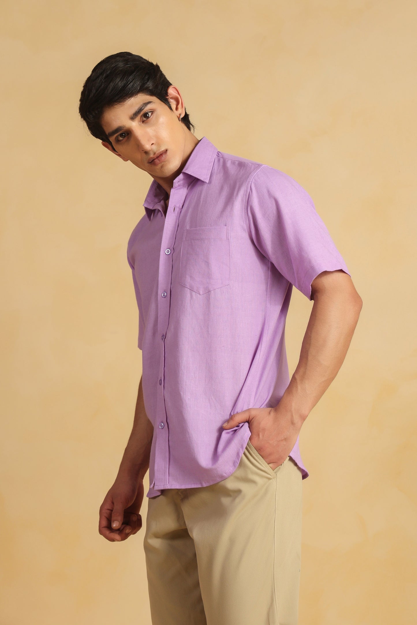 Purple Linen Blend Half sleeve shirt