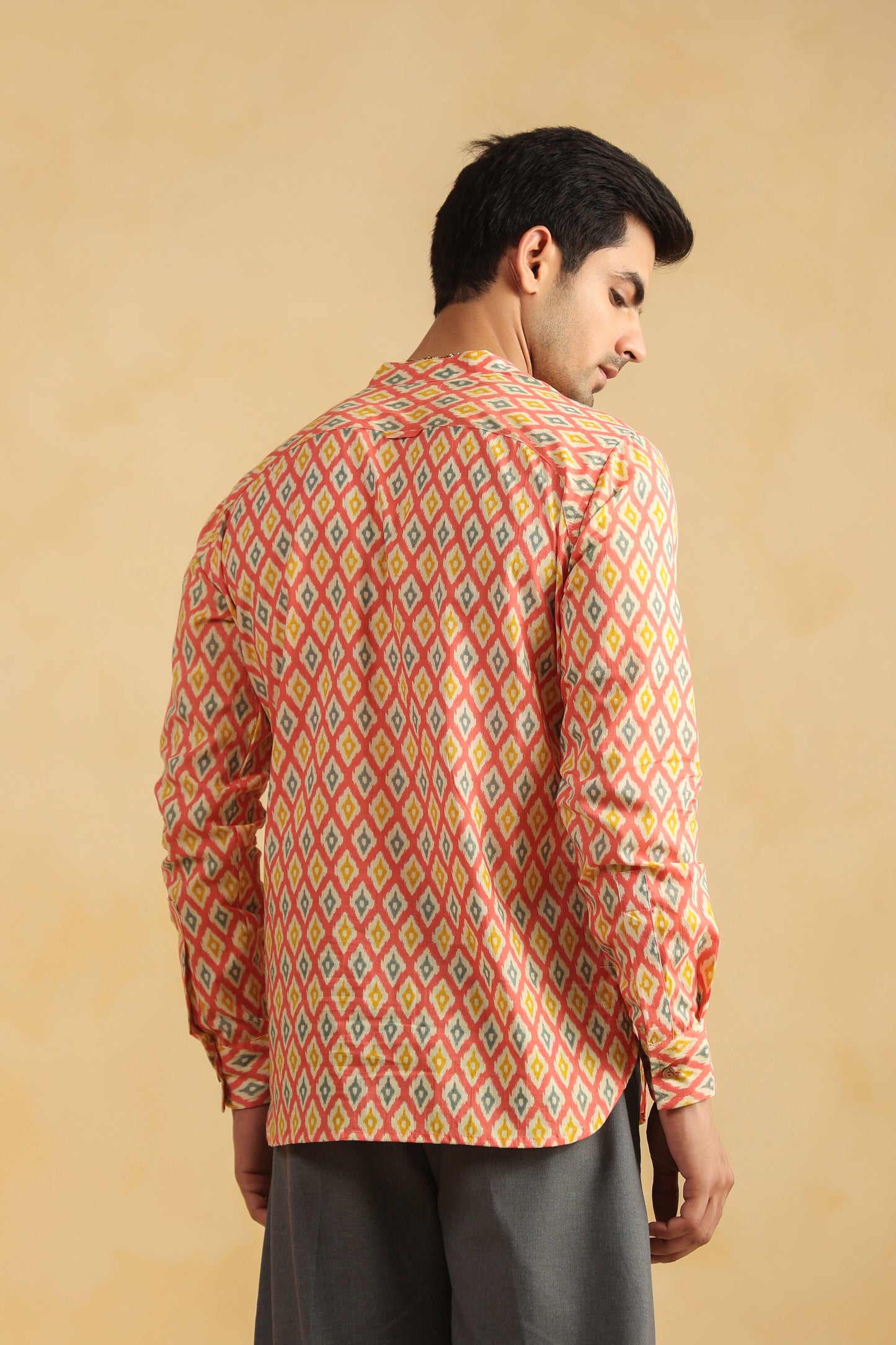 Peach Printed Cotton Shirt Kurta