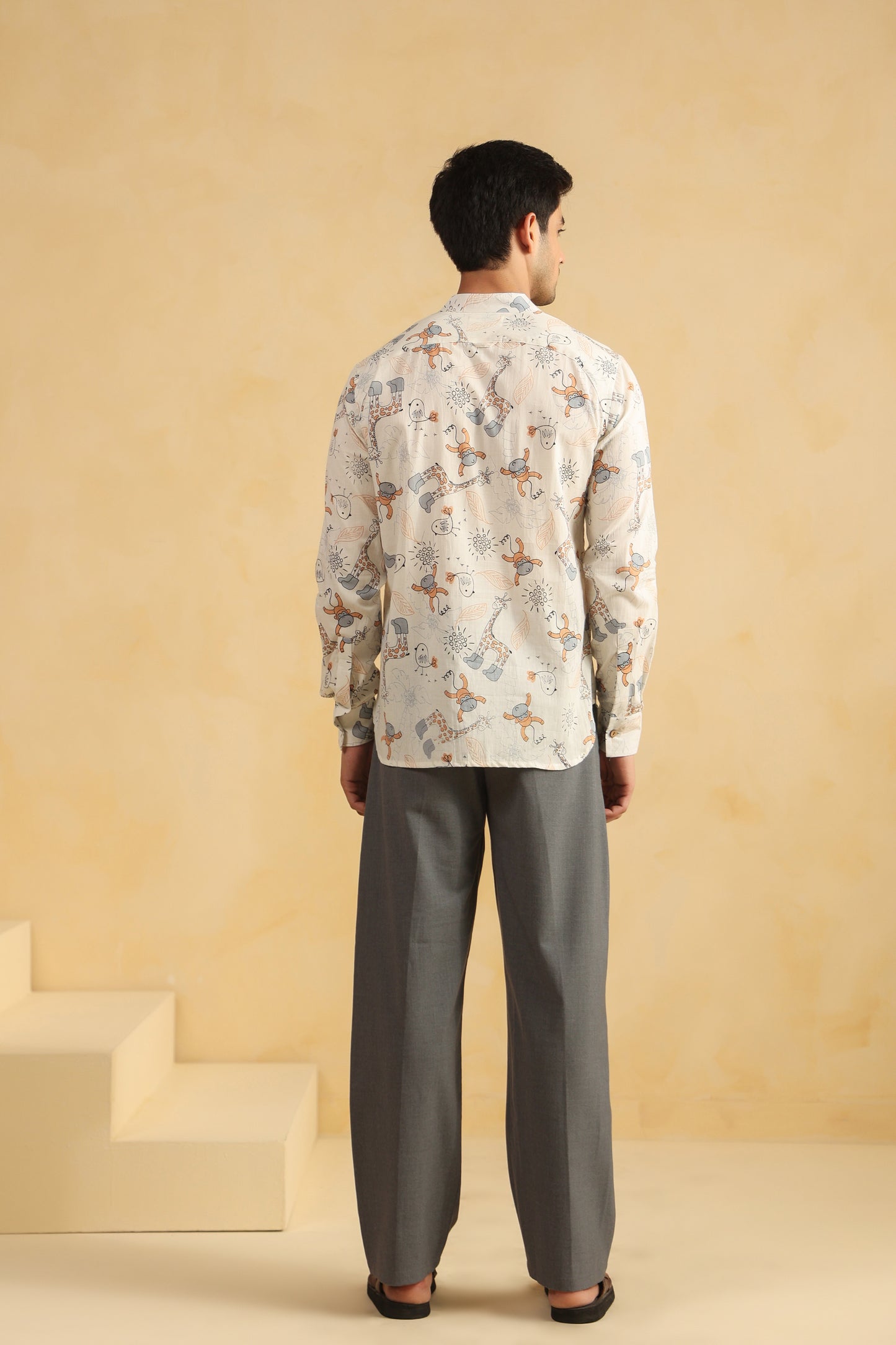 White Monkey Cotton Shirt Kurta