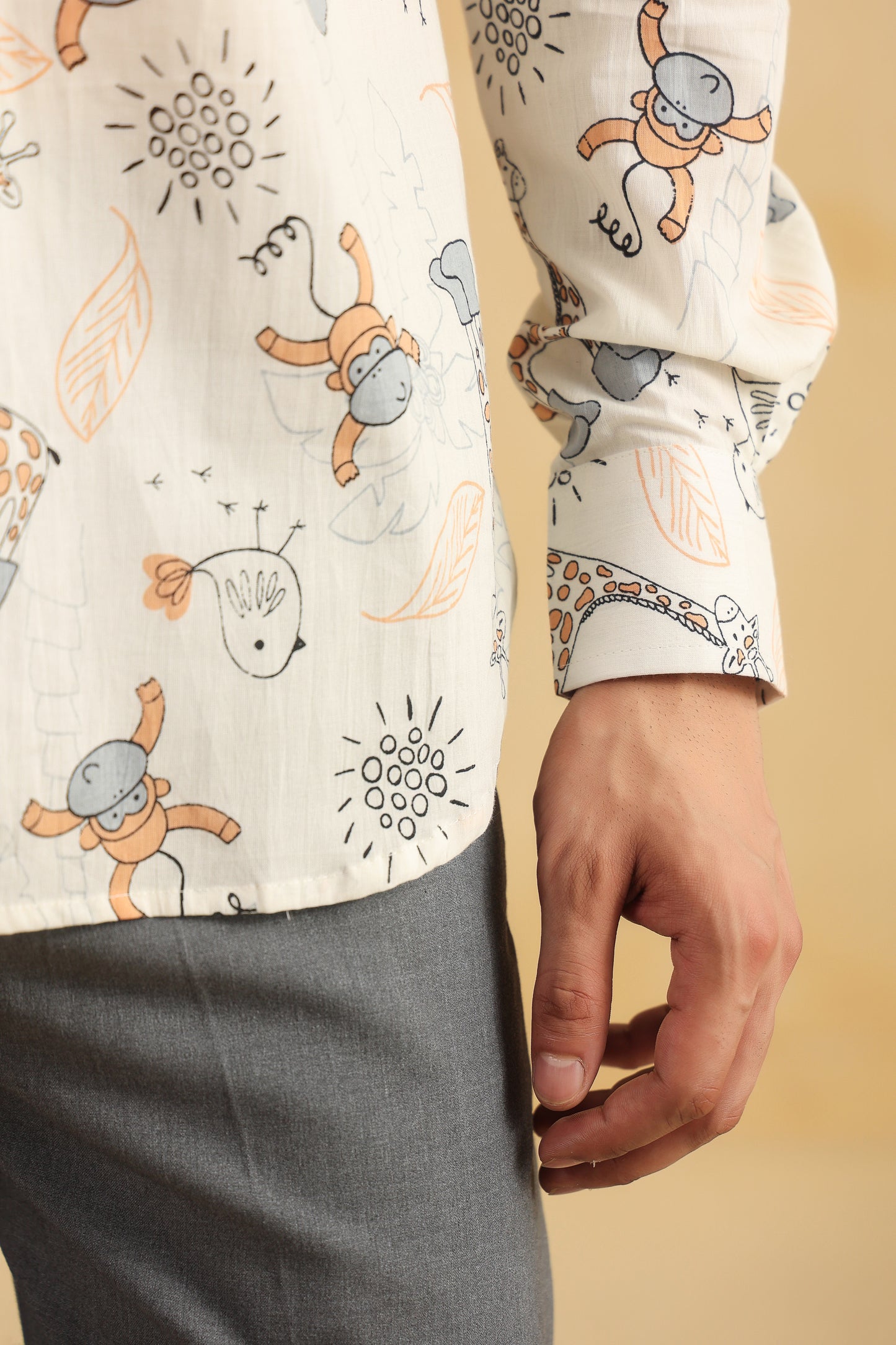 White Monkey Cotton Shirt Kurta