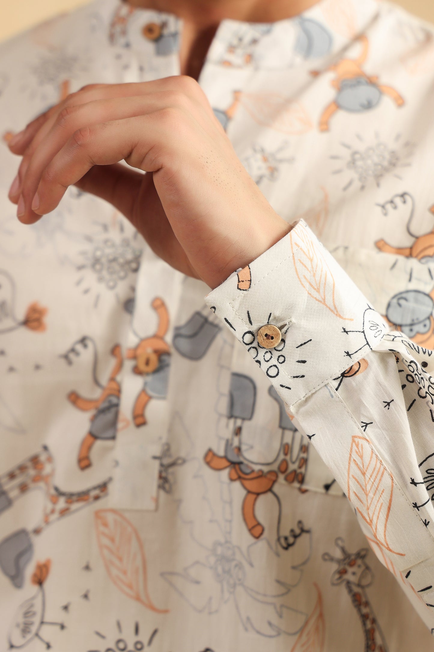White Monkey Cotton Shirt Kurta