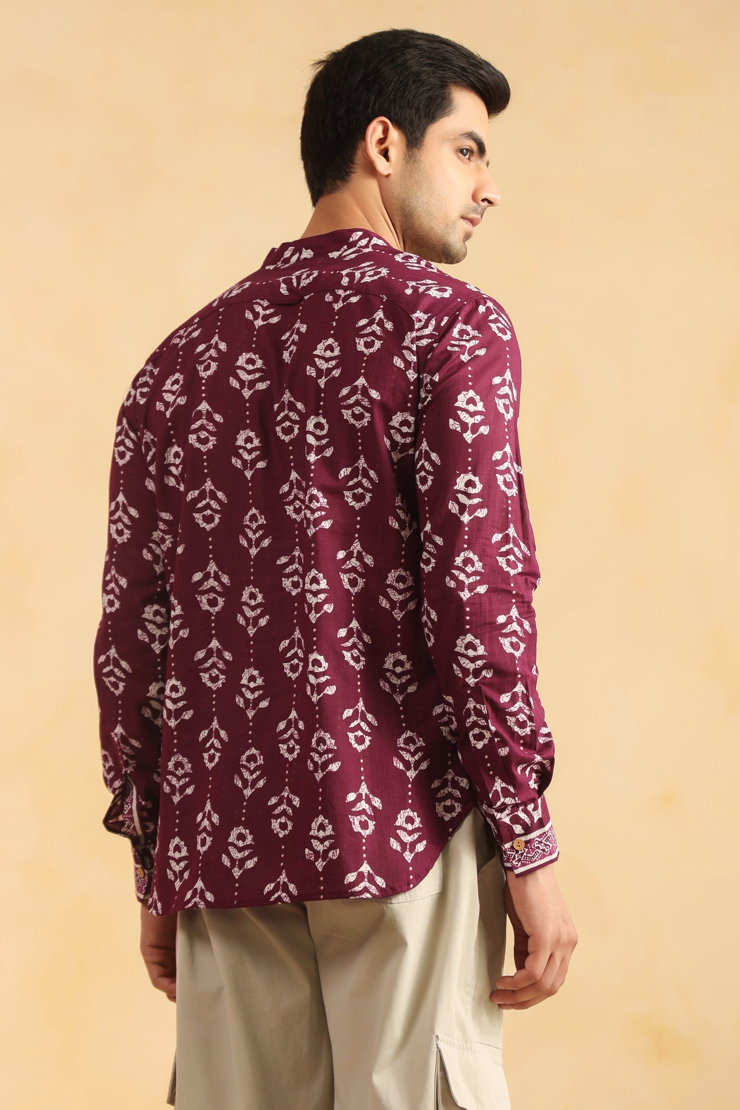 Wine Printed Cotton Shirt Kurta