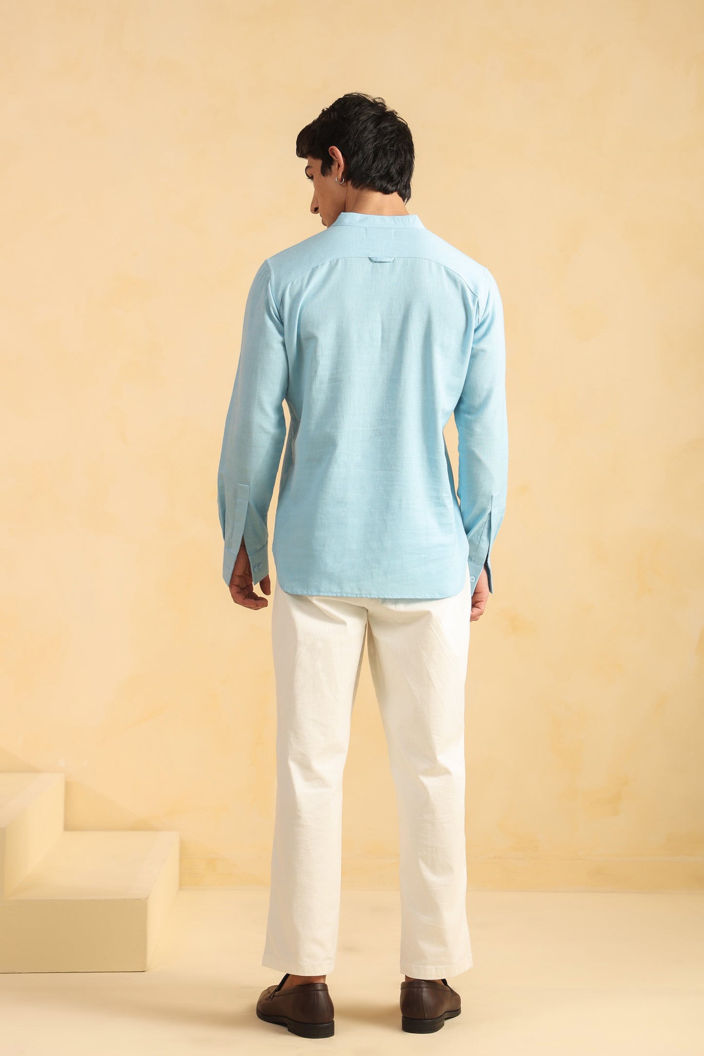 Ice blue linen blend shirt kurta