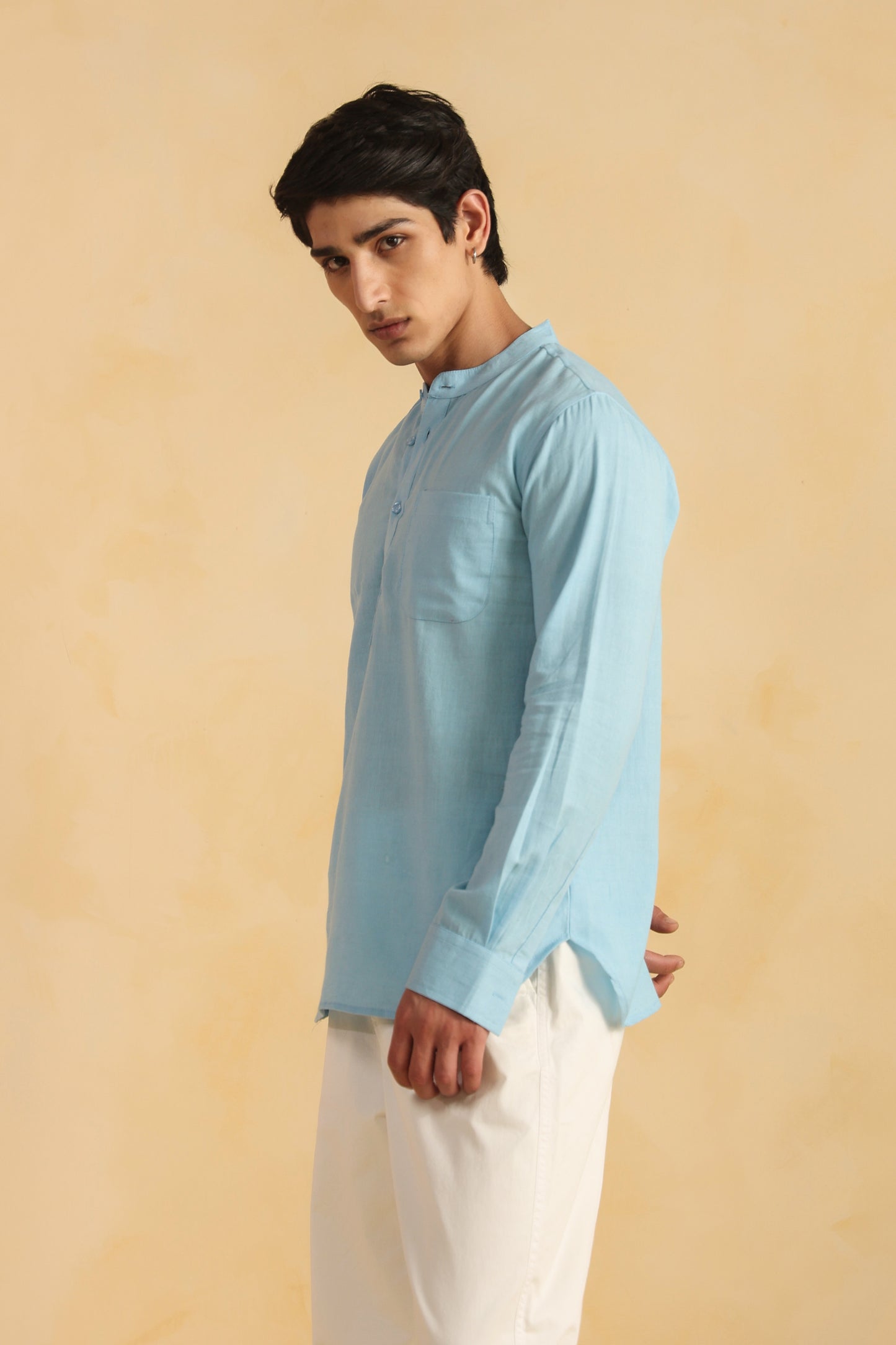 Ice blue linen blend shirt kurta