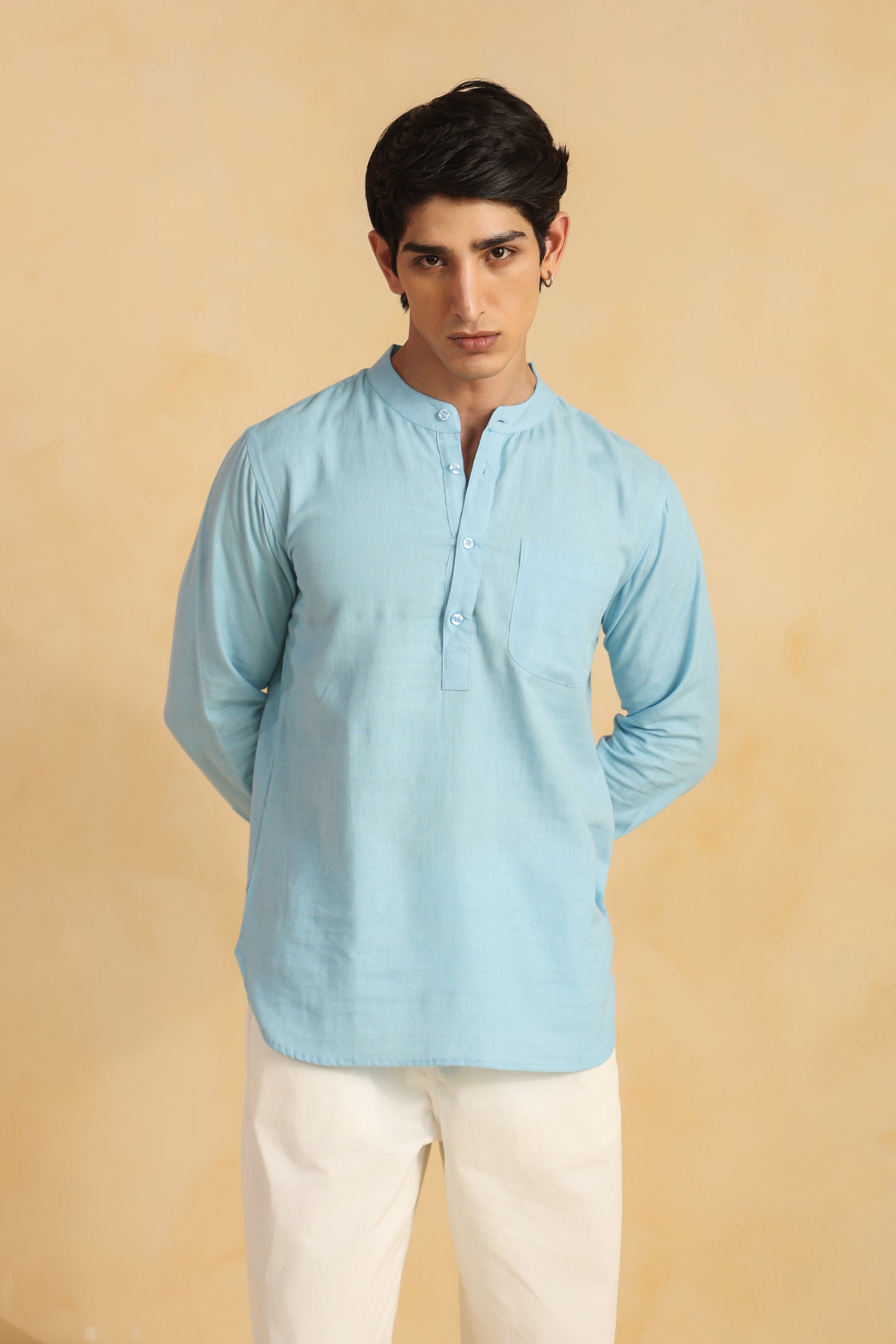 Ice blue linen blend shirt kurta