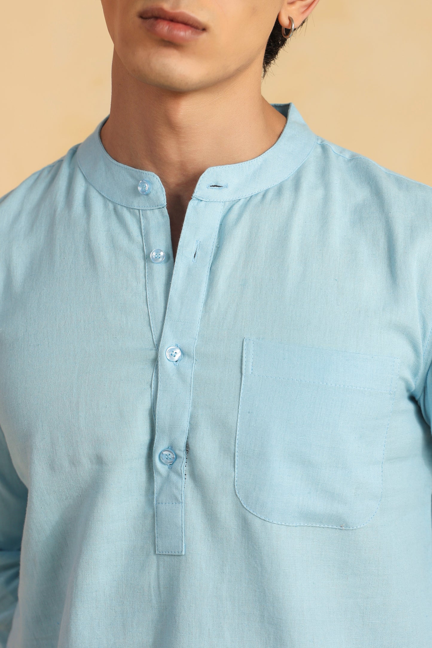 Ice blue linen blend shirt kurta