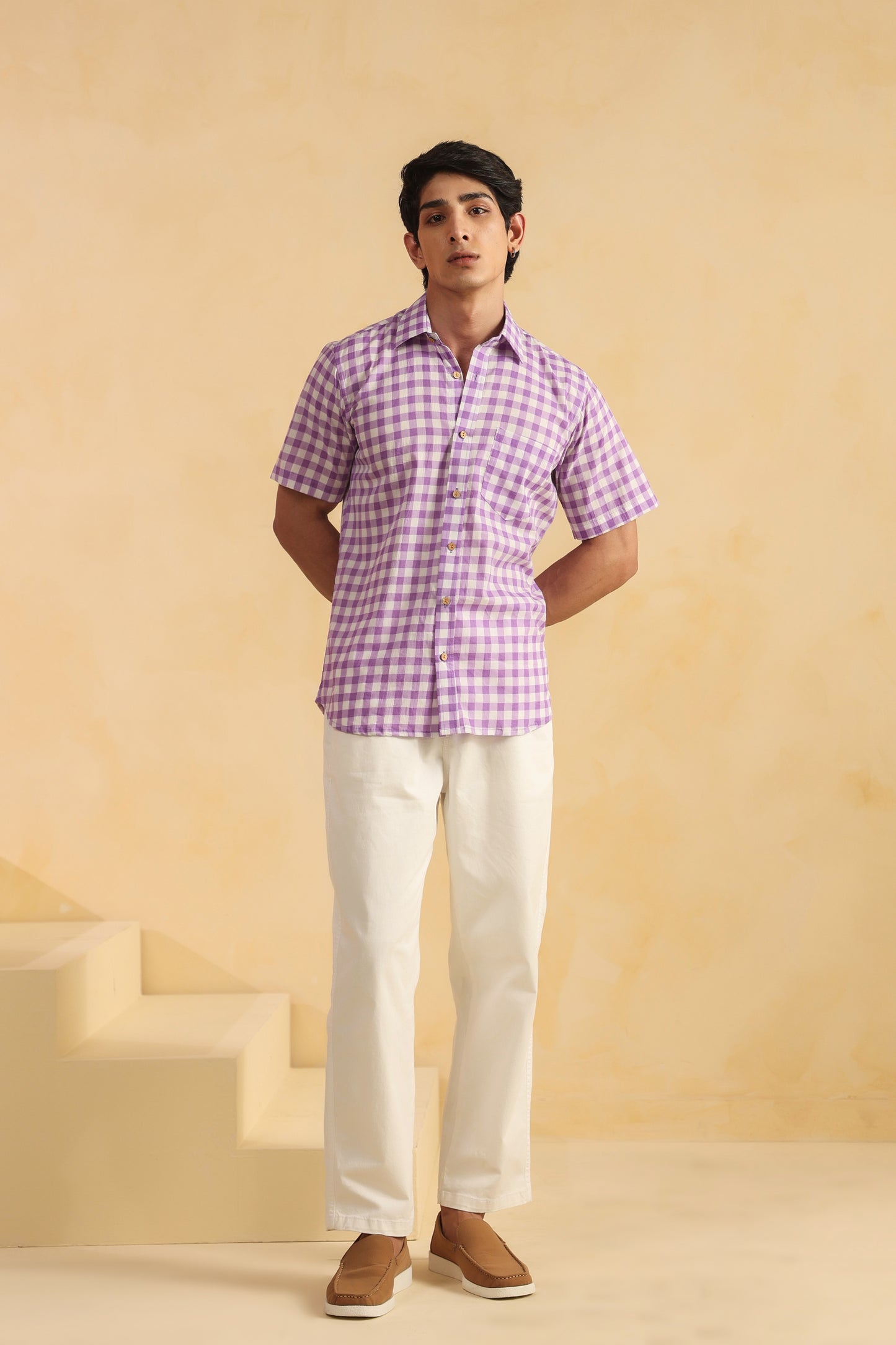 Purple checks half sleeve shirt