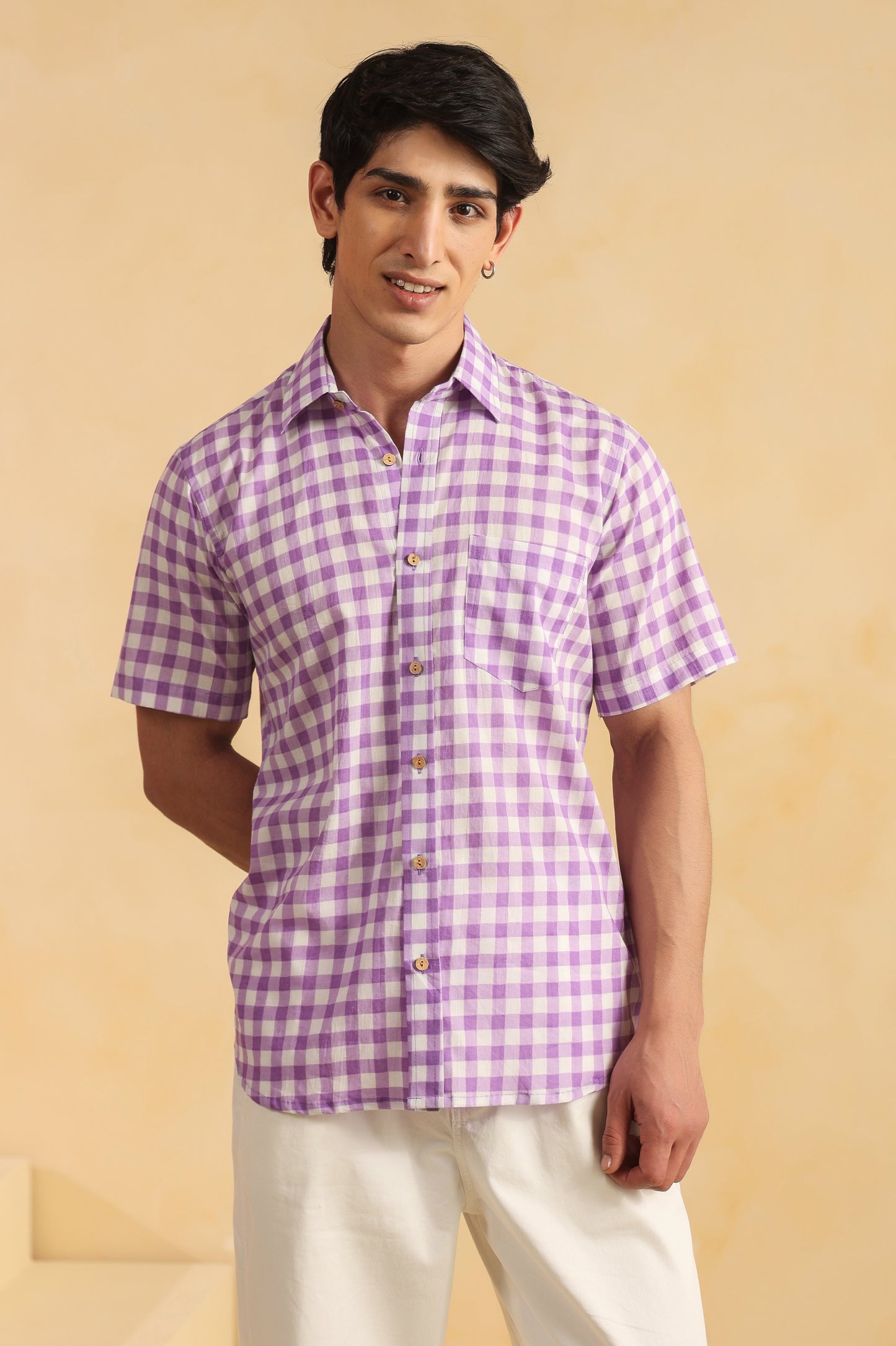 Purple checks half sleeve shirt