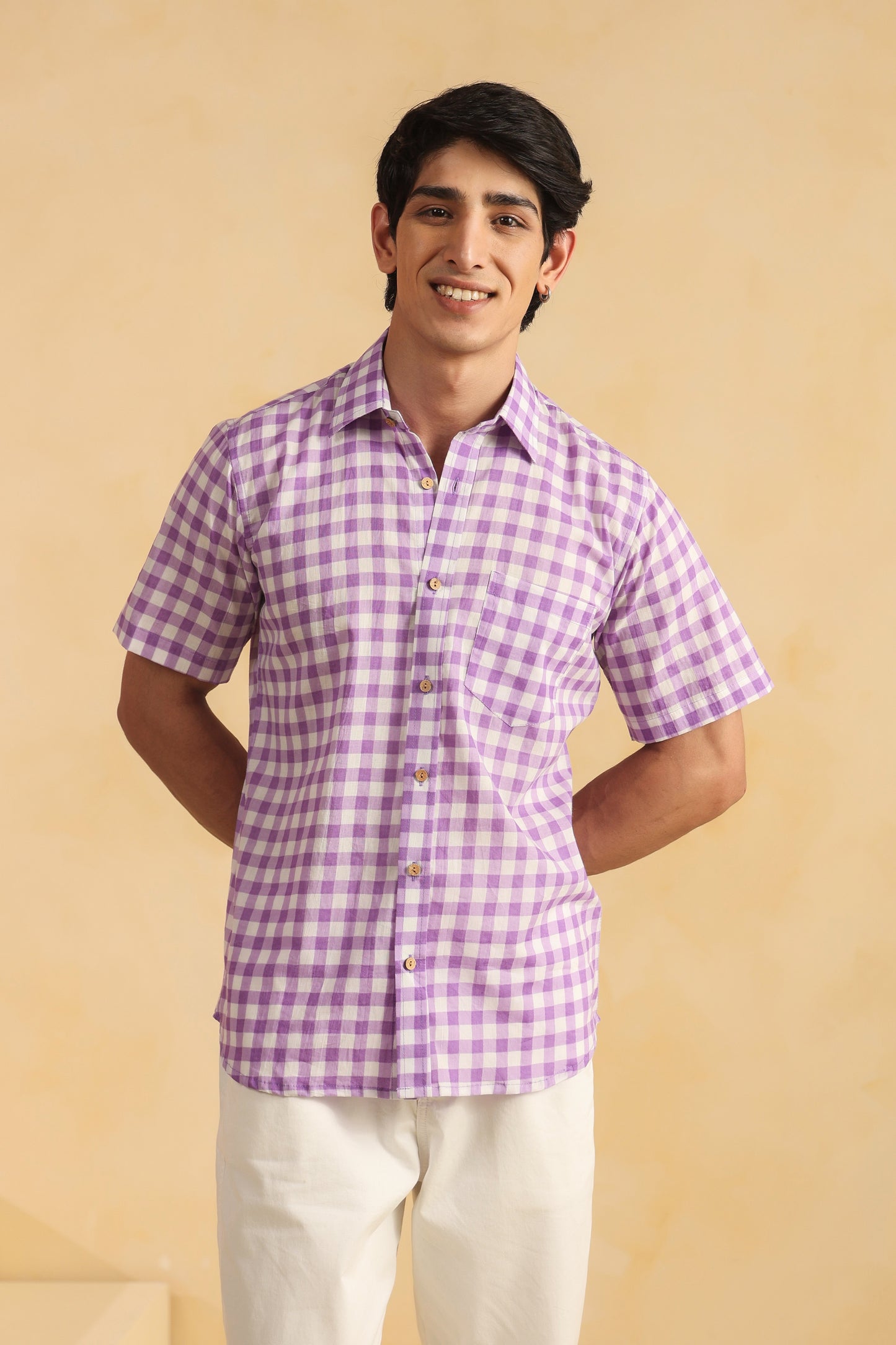 Purple checks half sleeve shirt