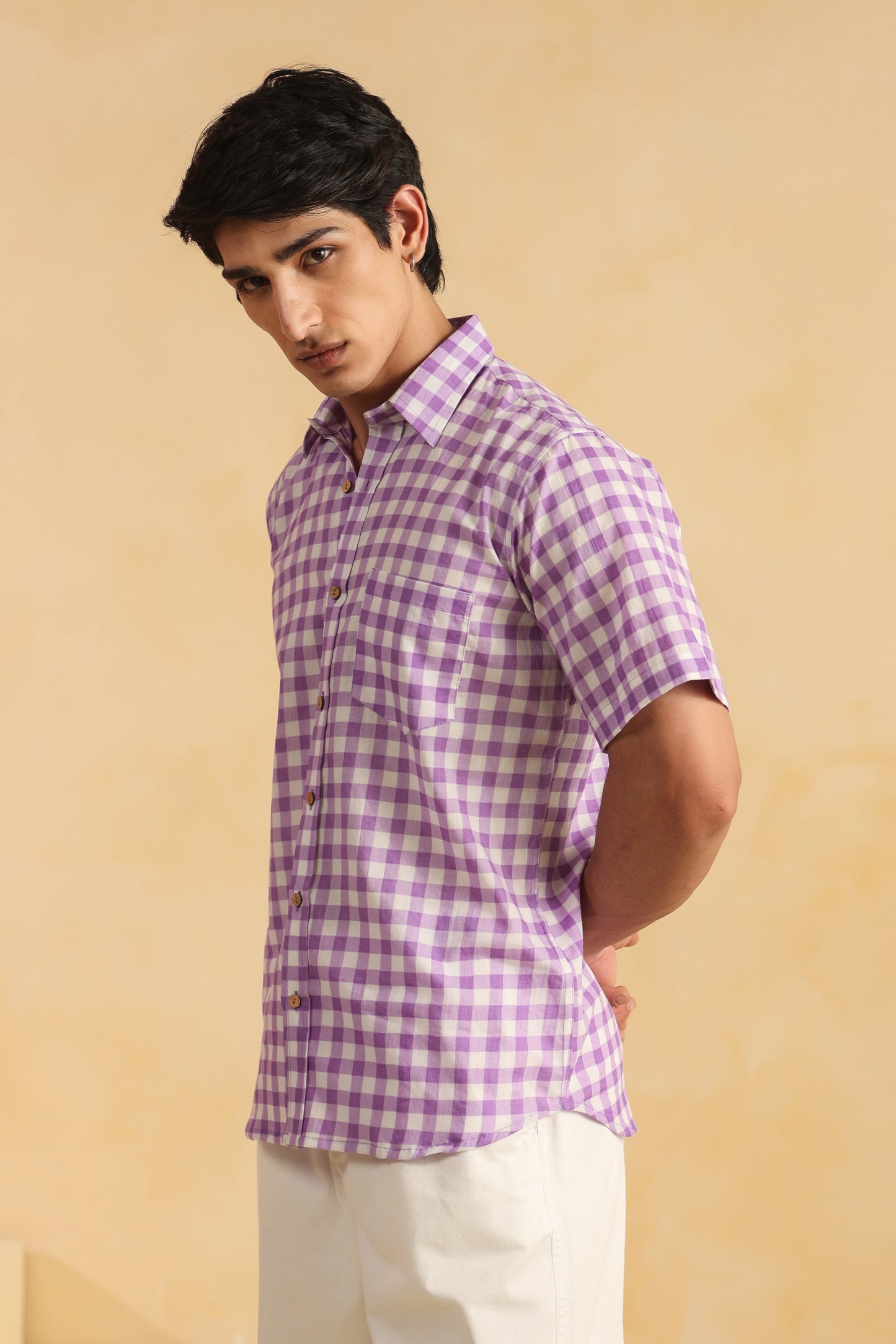 Purple checks half sleeve shirt