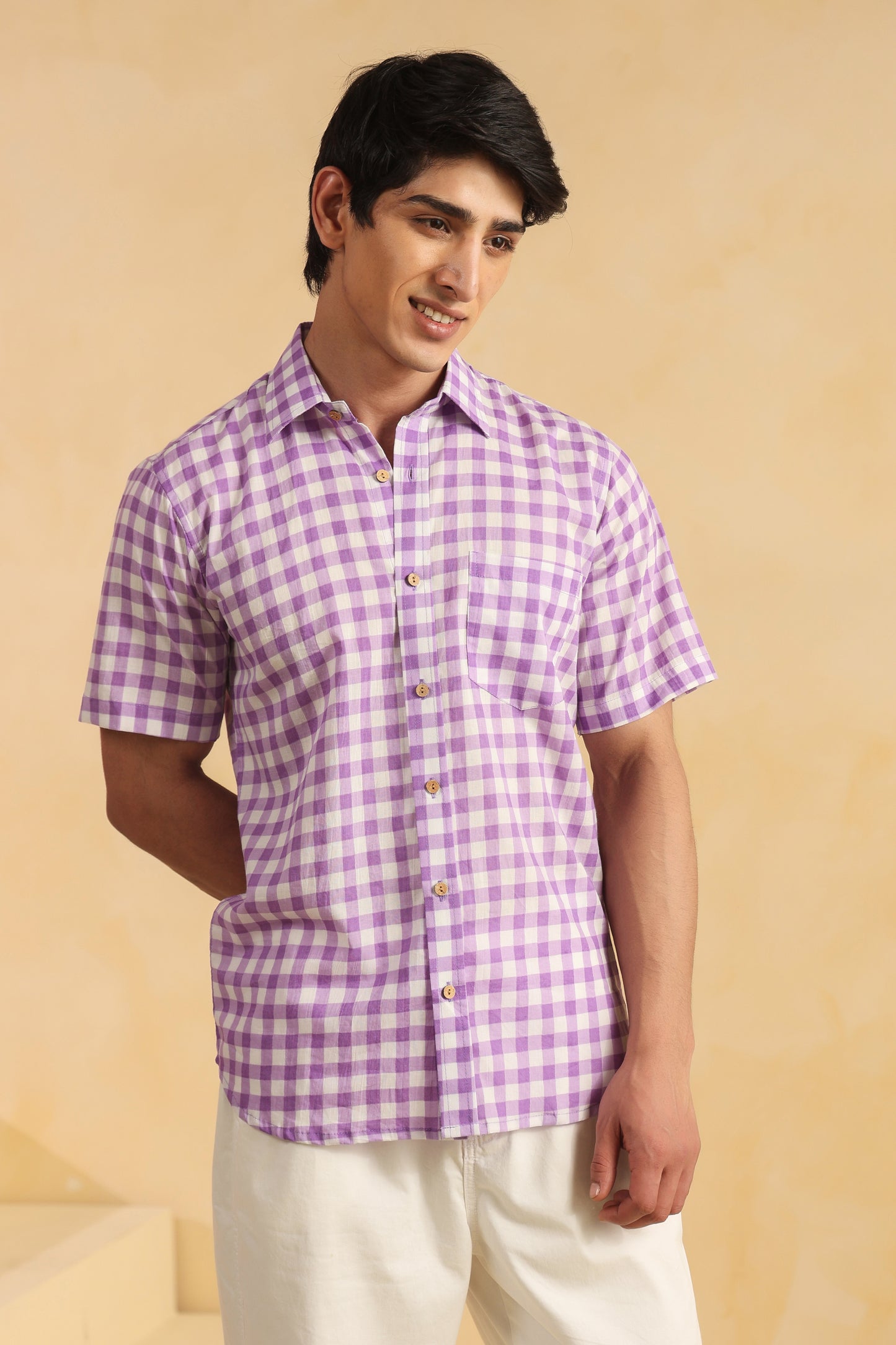 Purple checks half sleeve shirt