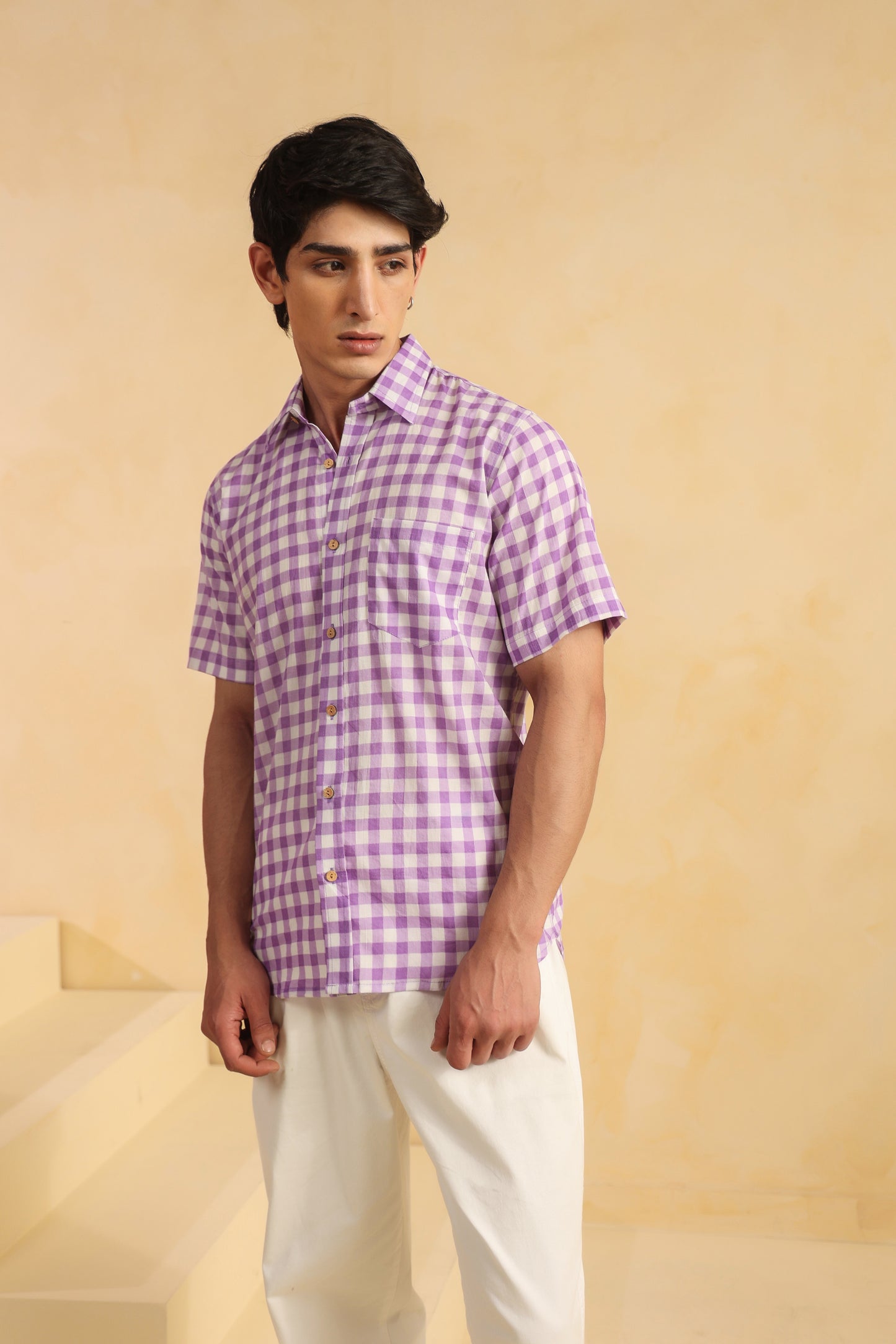 Purple checks half sleeve shirt