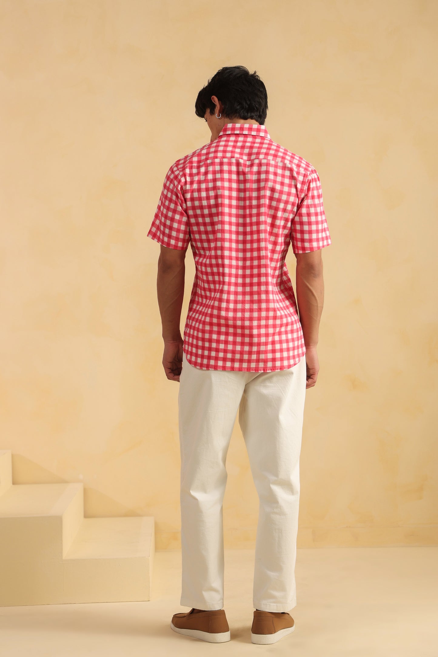 Pink checks half sleeve cotton shirt